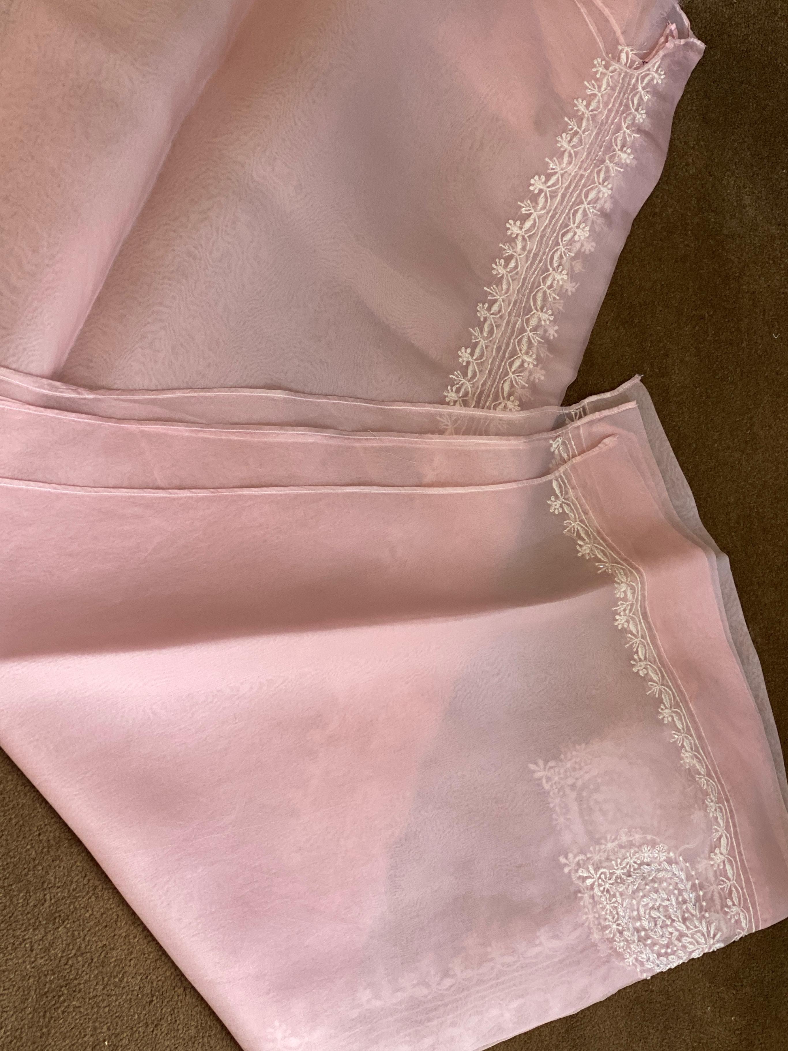 Pink Organza Chikankari Co-ord Set