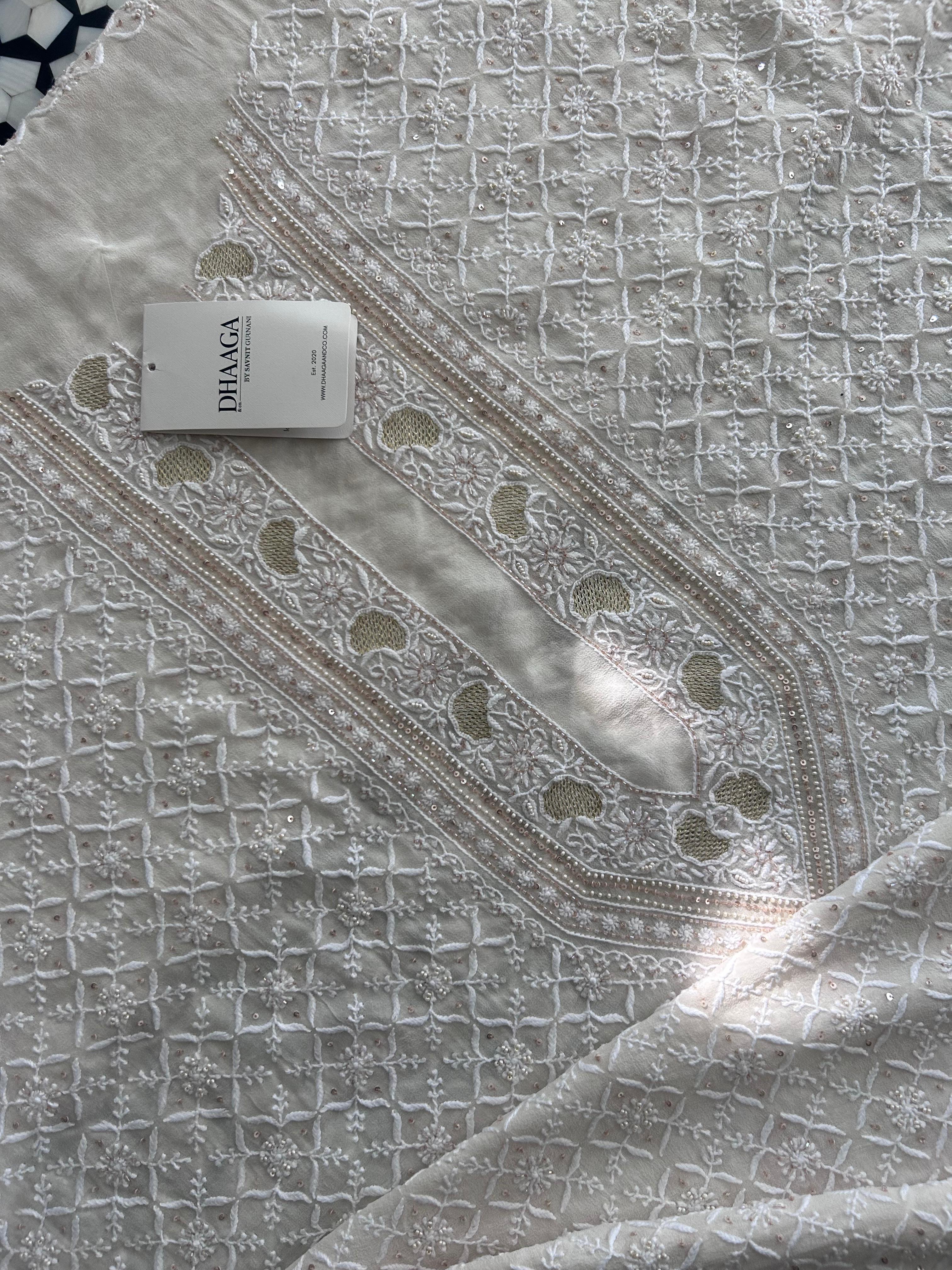 White Georgette Chikankari Mens kurta