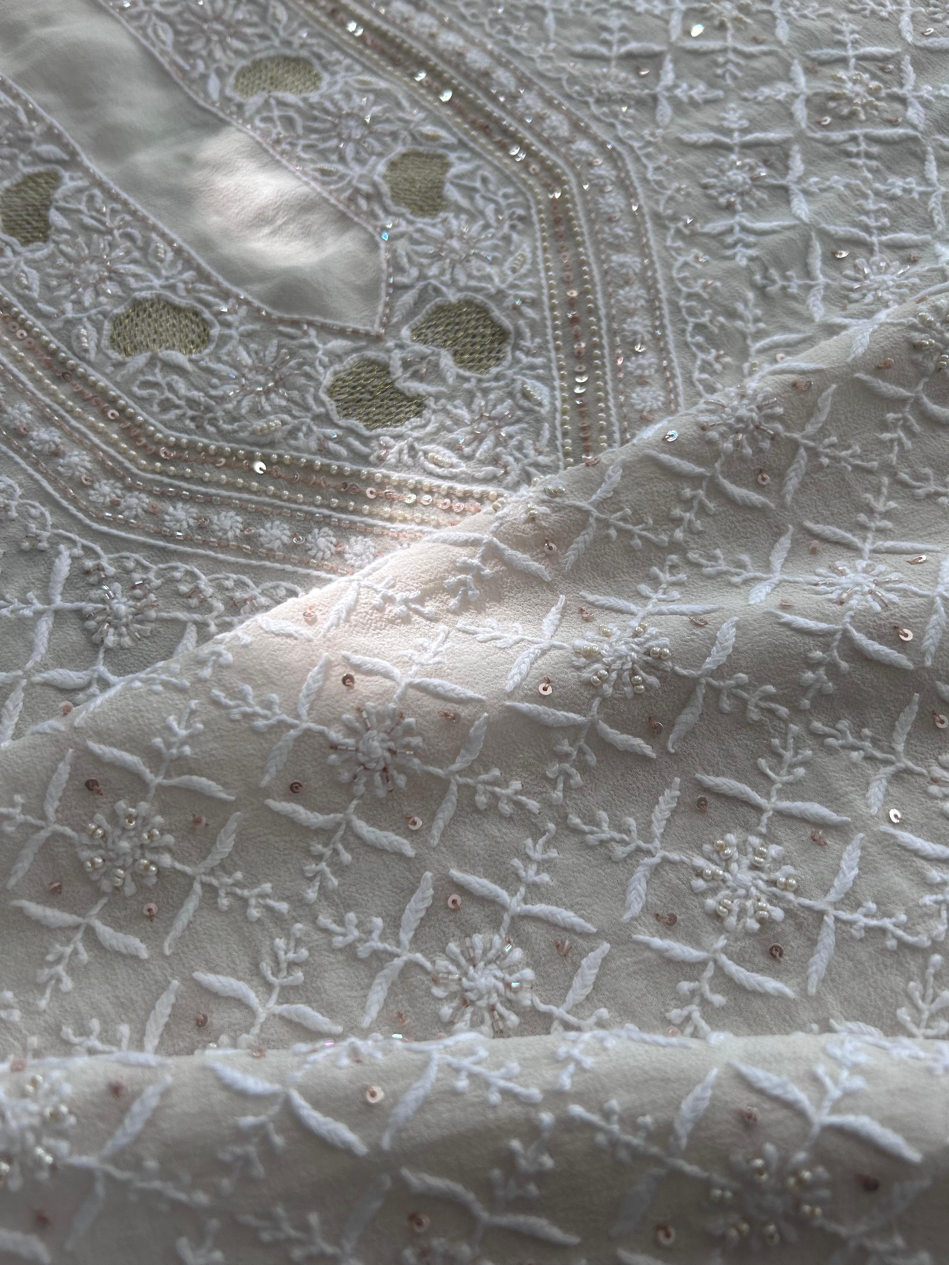 White Georgette Chikankari Mens kurta