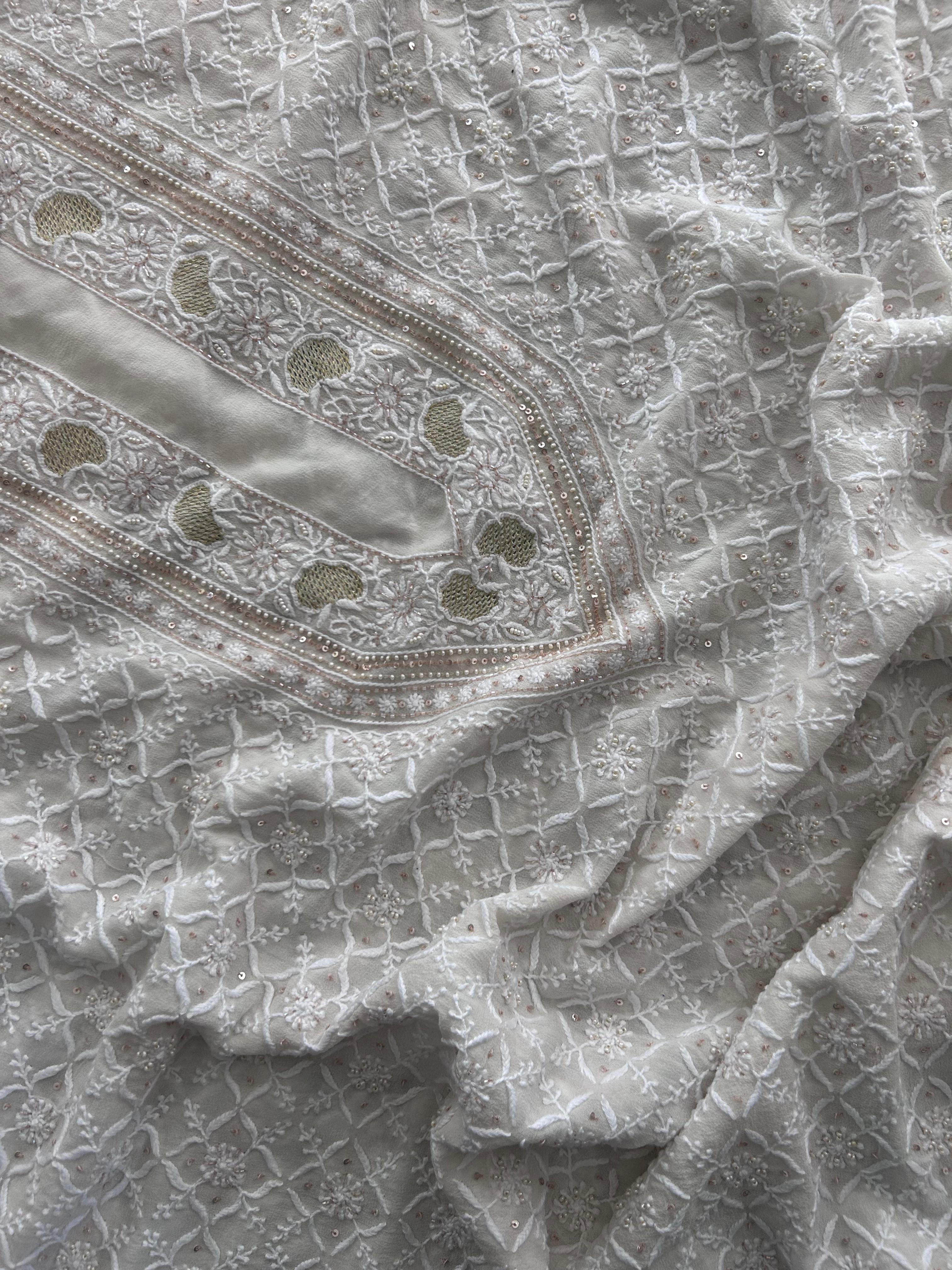 White Georgette Chikankari Mens kurta