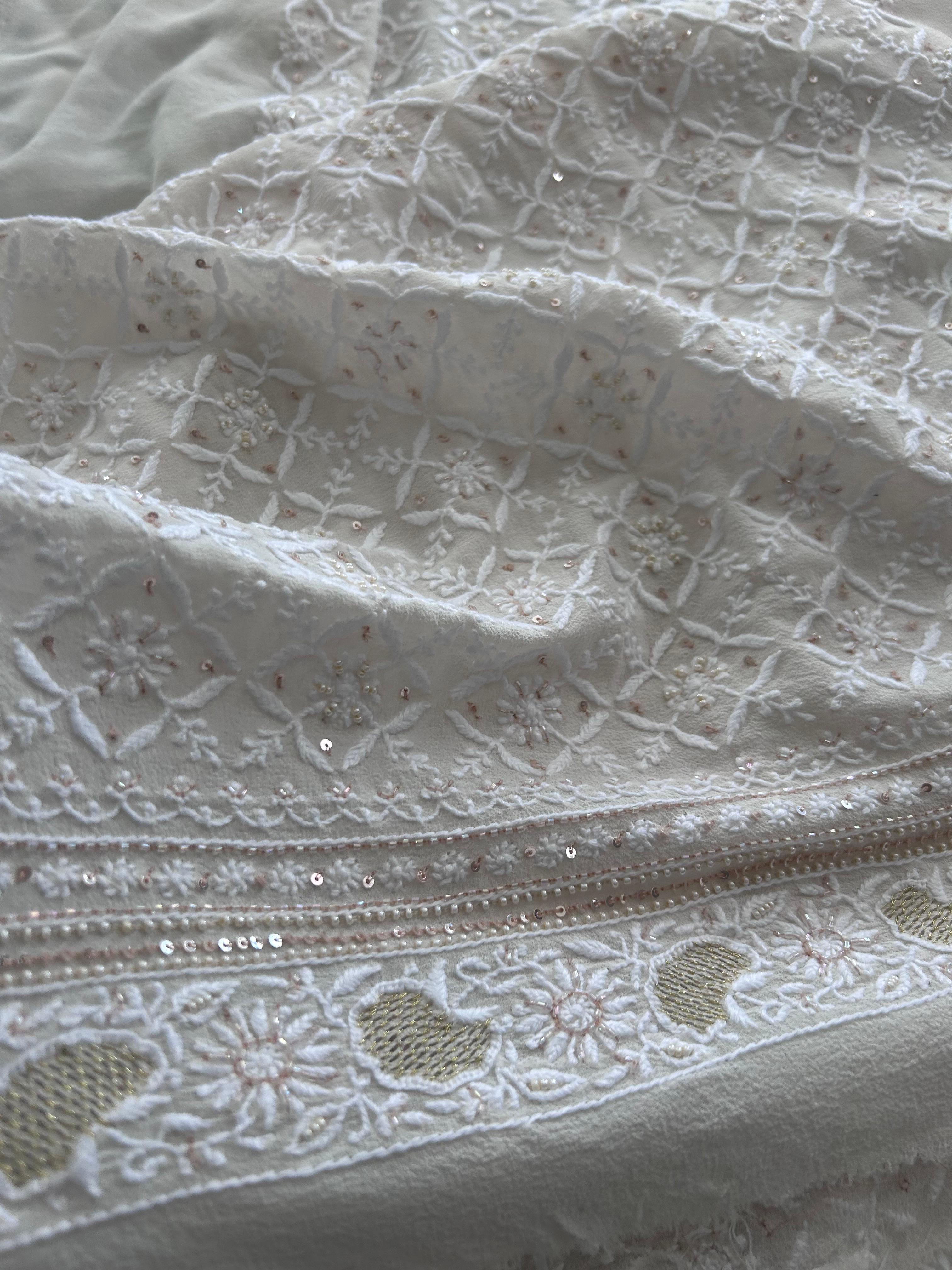 White Georgette Chikankari Mens kurta