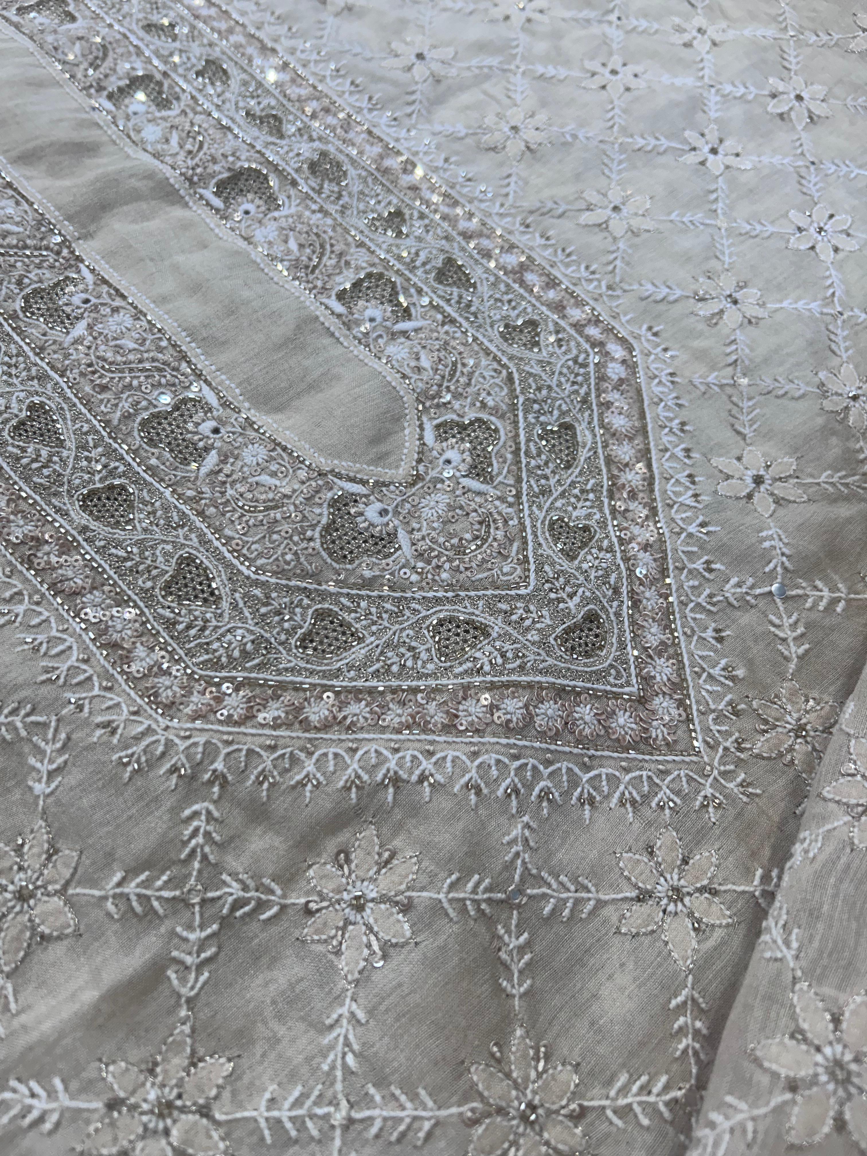 Beige Ek-Taar Munga Silk Mens Chikankari Kurta