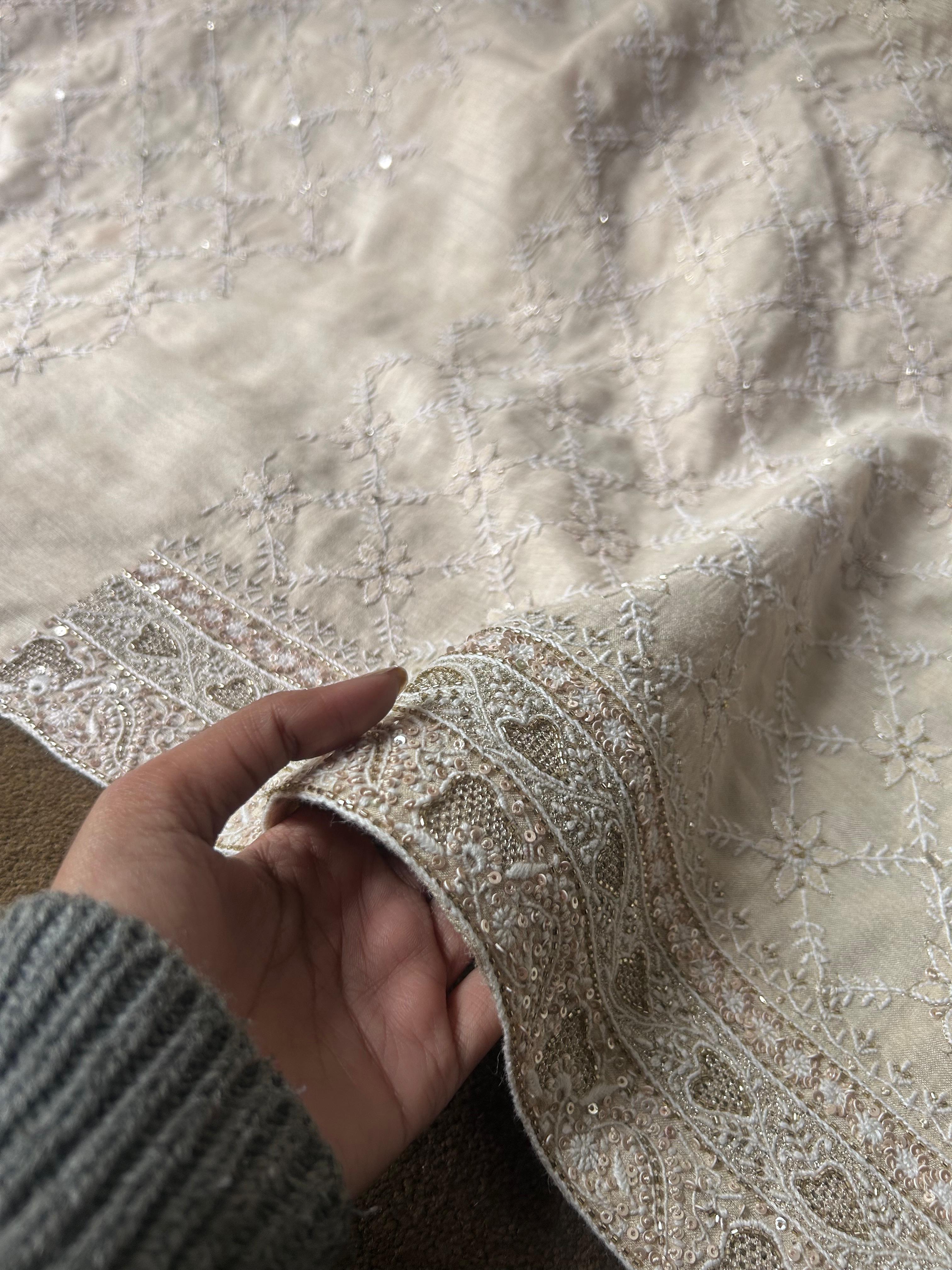 Beige Ek-Taar Munga Silk Mens Chikankari Kurta