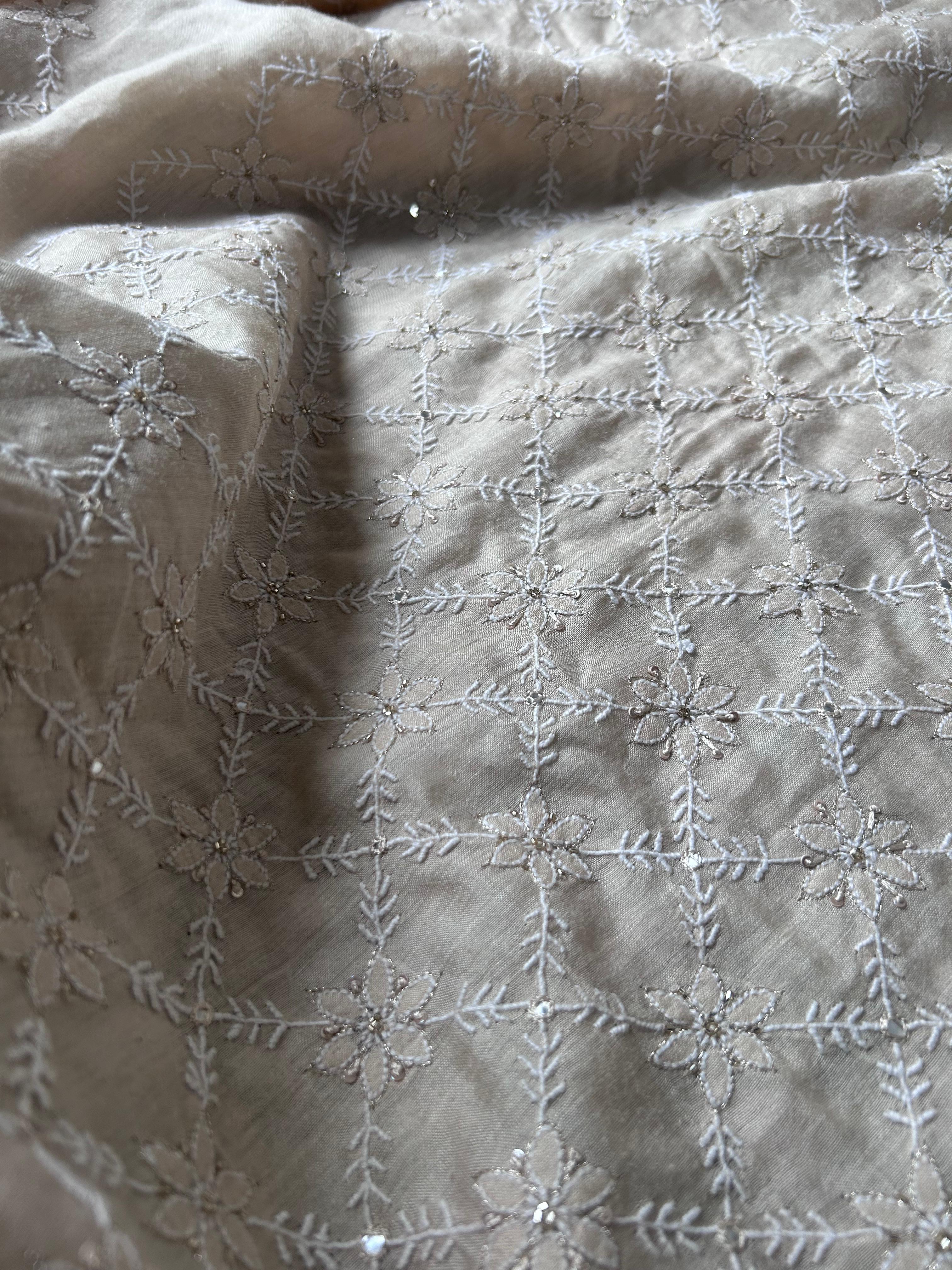 Beige Ek-Taar Munga Silk Mens Chikankari Kurta