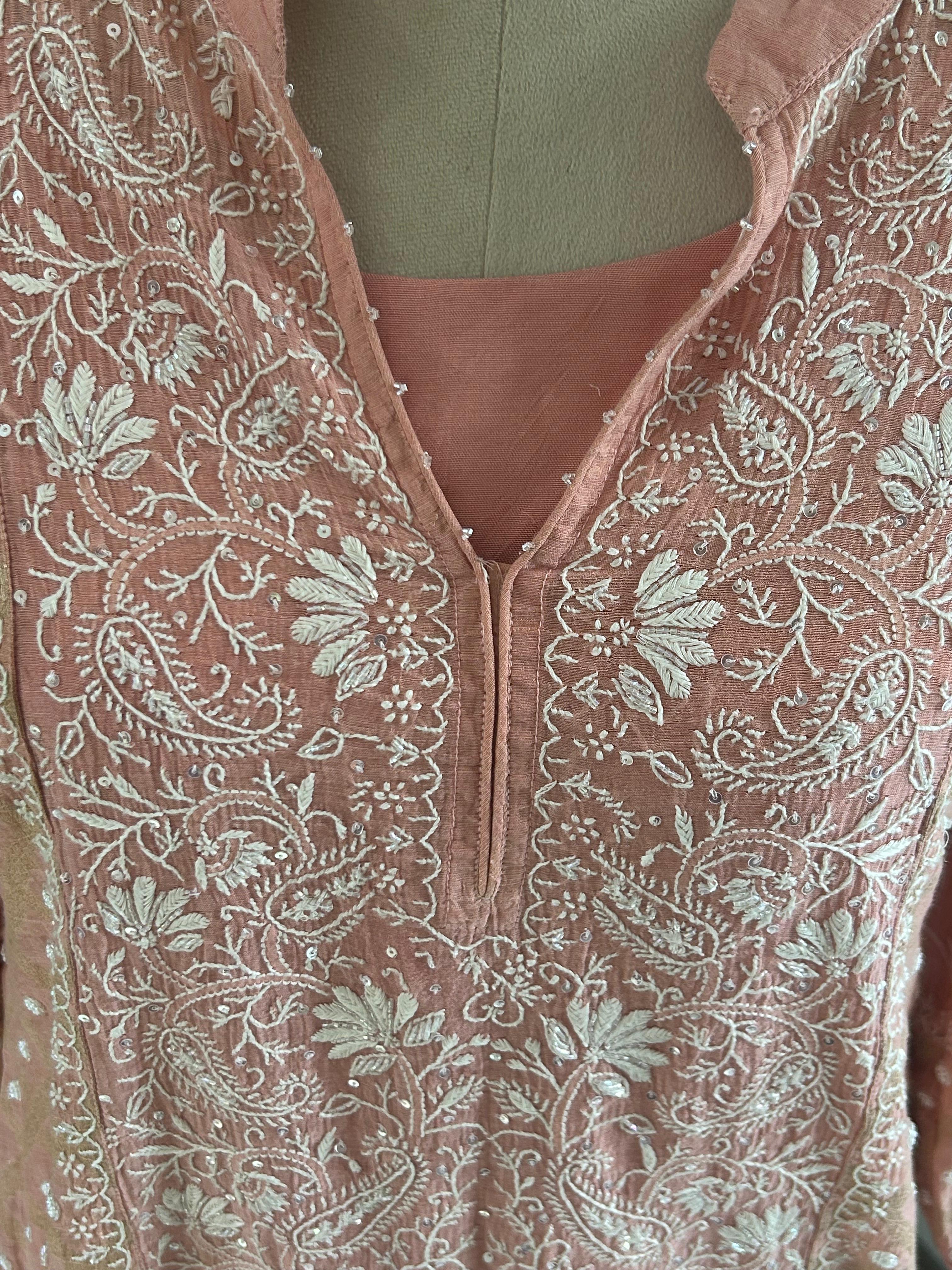 Pink Silver Tissue Chikankari Co-ord Set