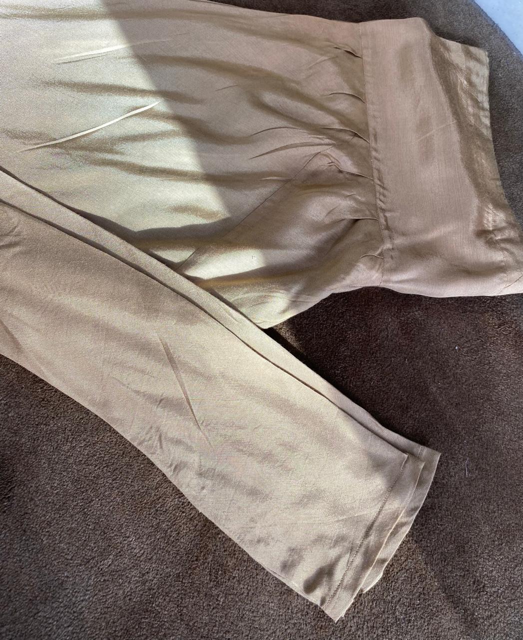 Brown Striped Tissue Chikankari Kurta Set