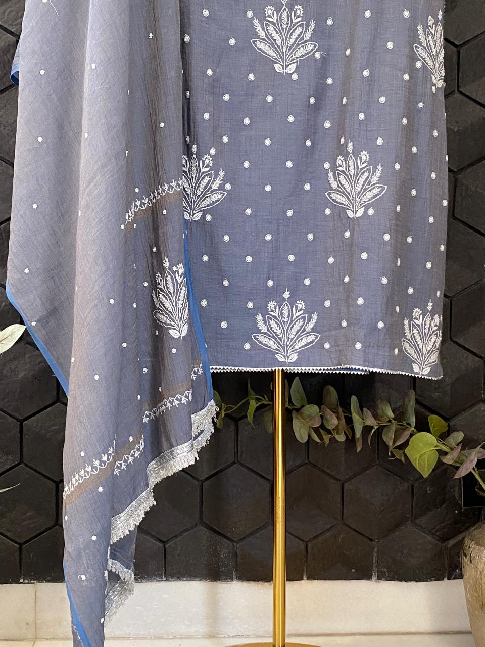 Blue Tissue Chikankari Suit Set