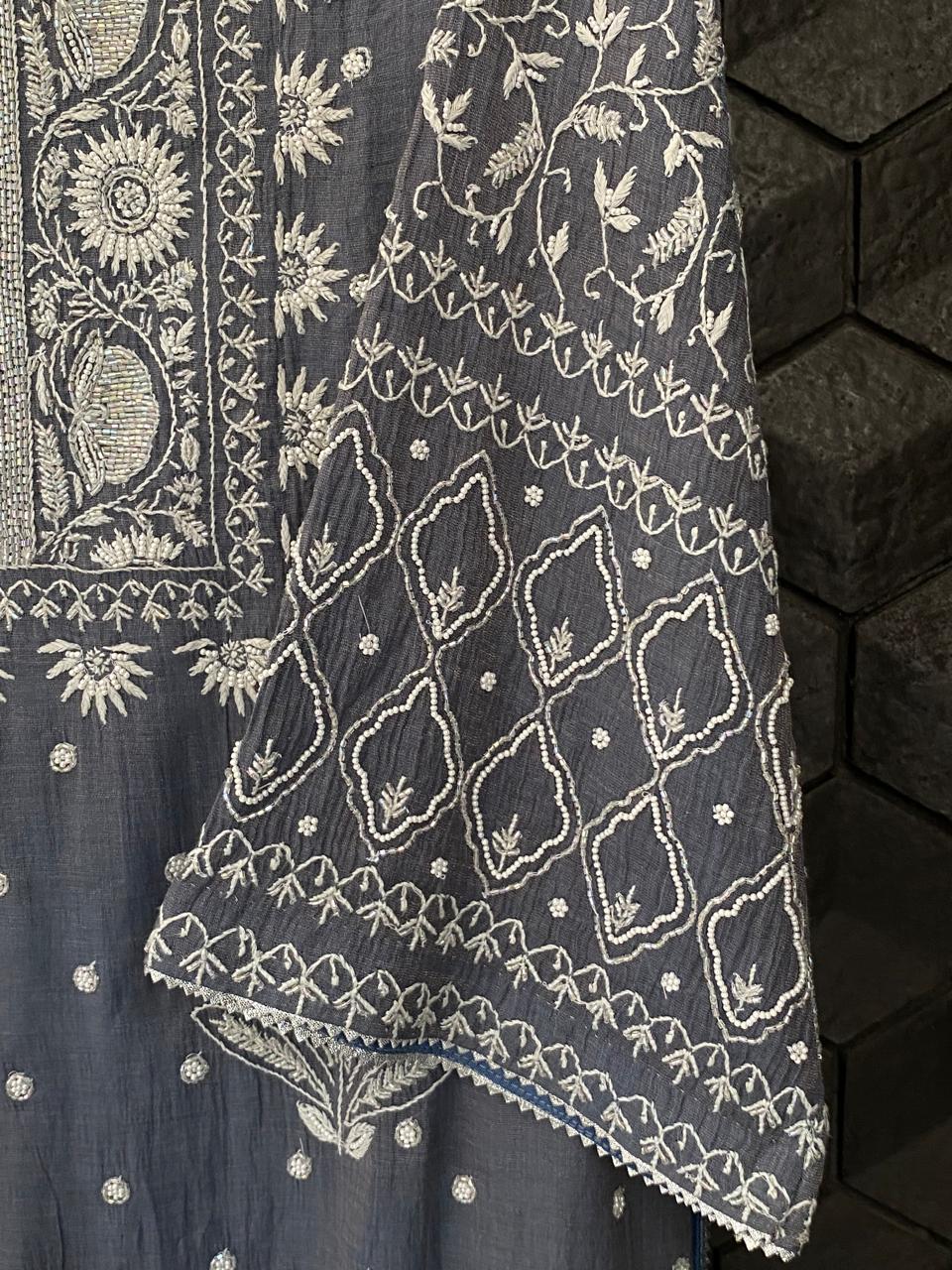 Blue Tissue Chikankari Suit Set