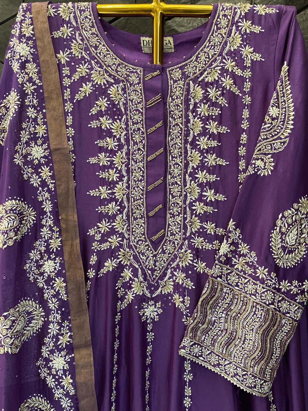 Purple Chanderi Chikankari Anarkali Set