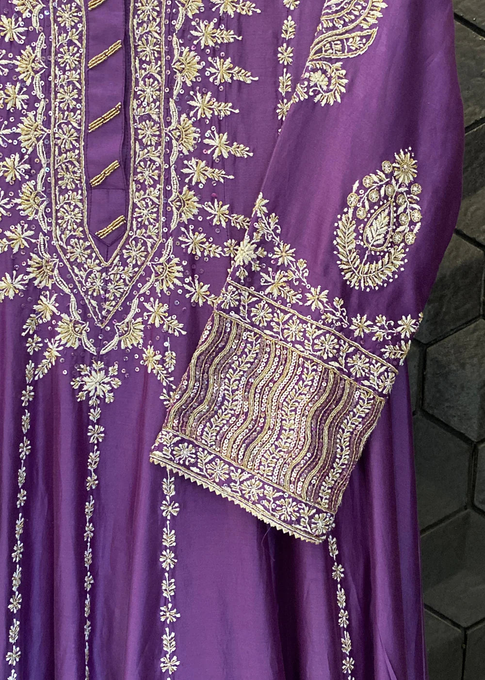 Purple Chanderi Chikankari Anarkali Set