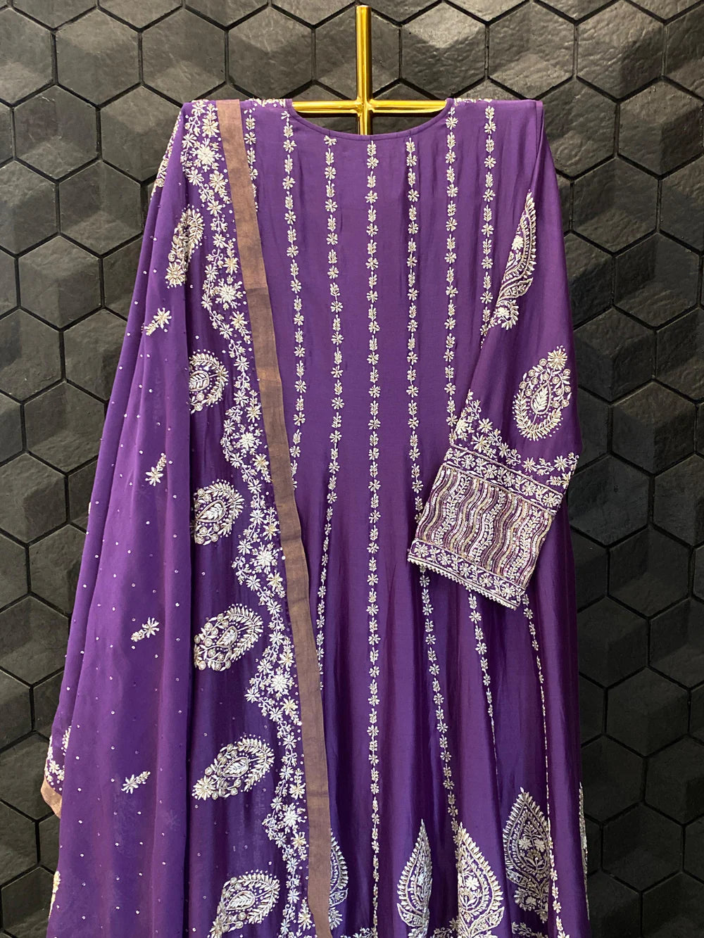 Purple Chanderi Chikankari Anarkali Set