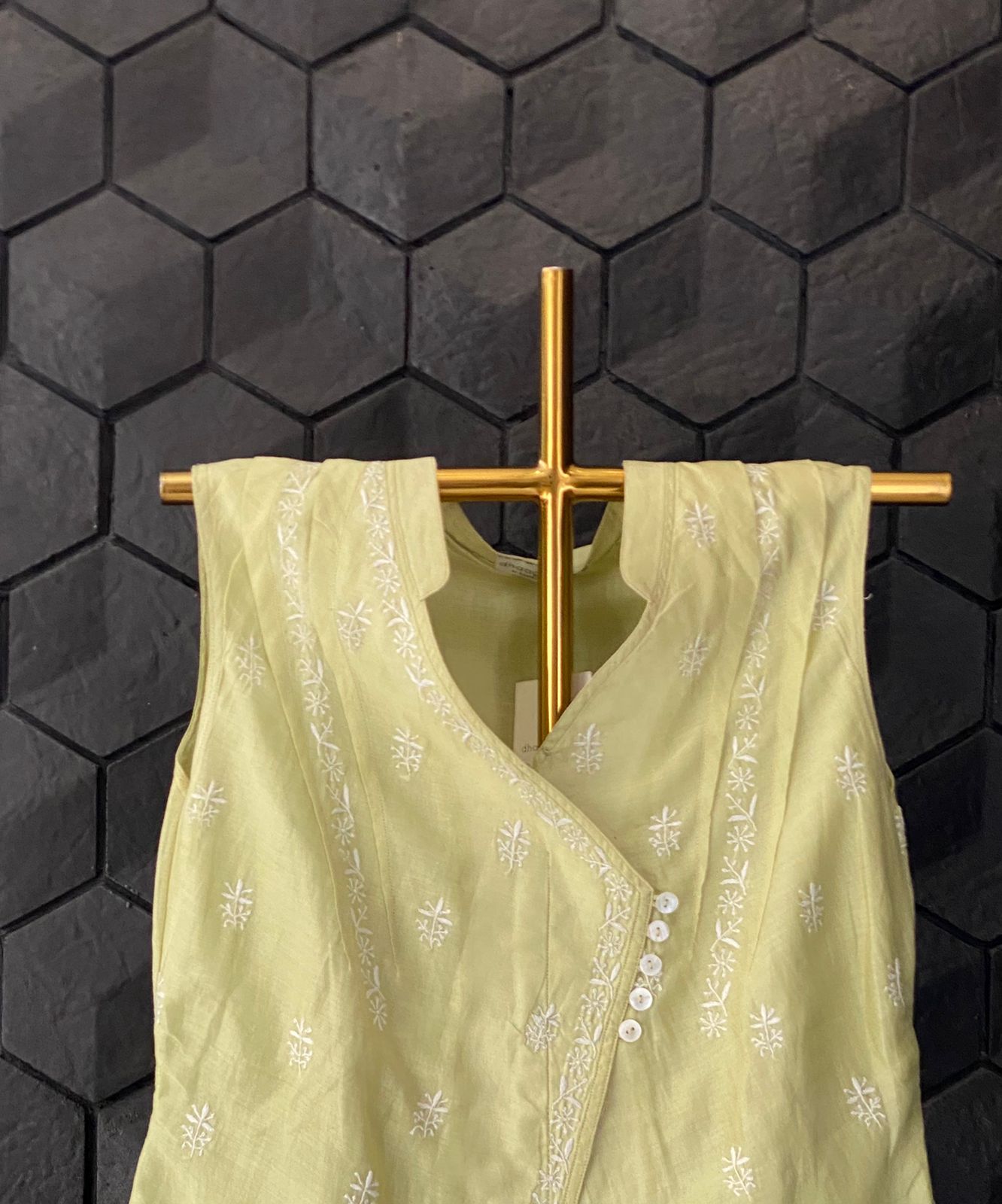 Lime Green Chanderi Chikankari Shirt