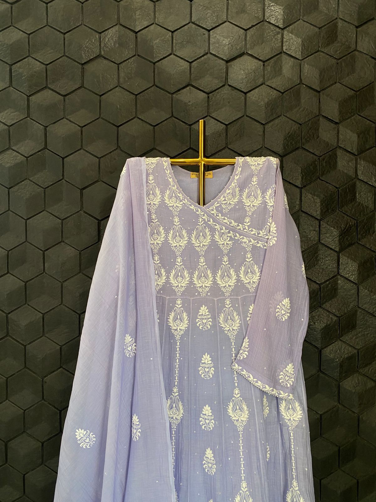 Lilac Mul Chanderi Chikankari Anarkali Set