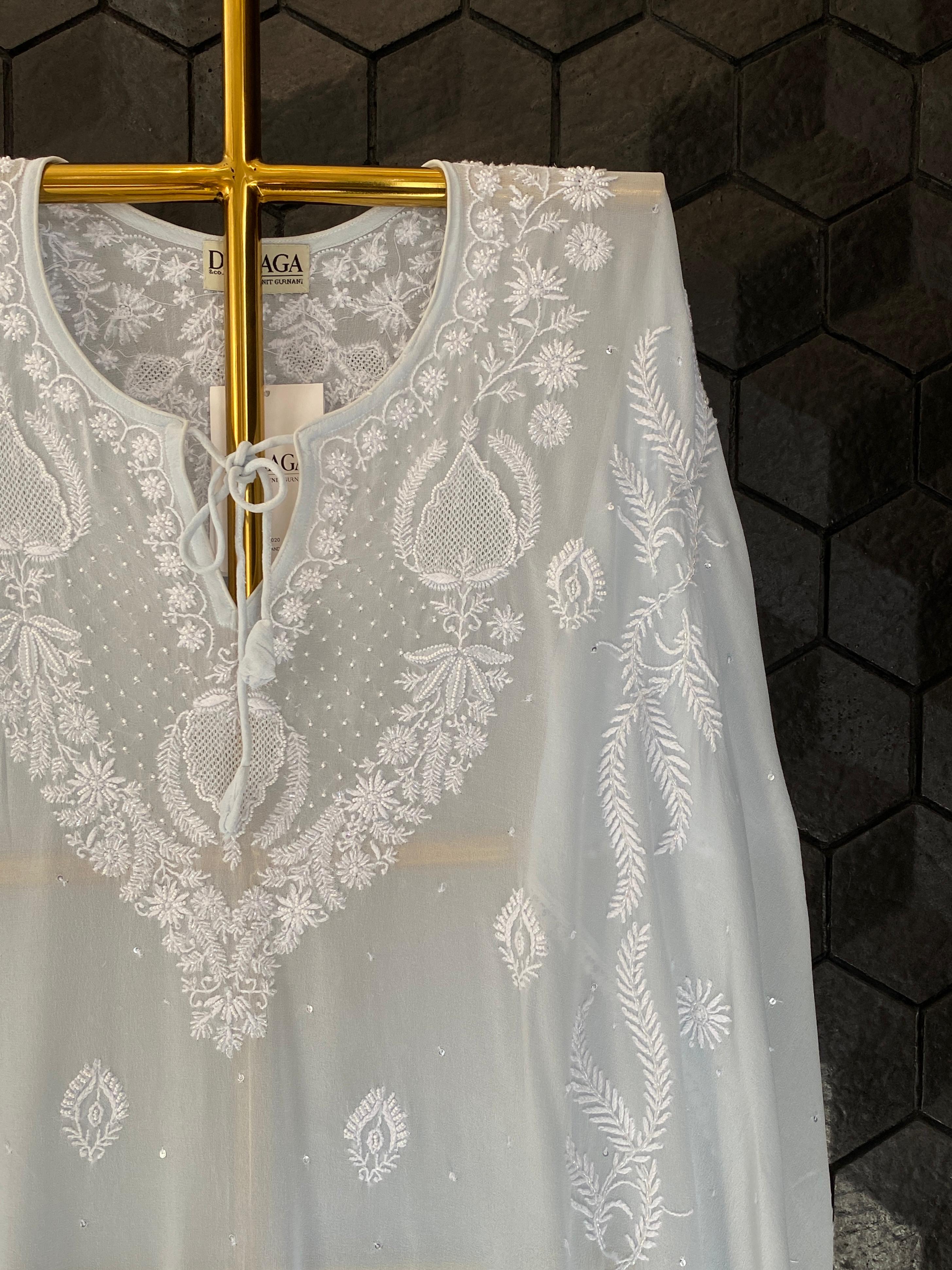 Blue Georgette Chikankari Kaftan