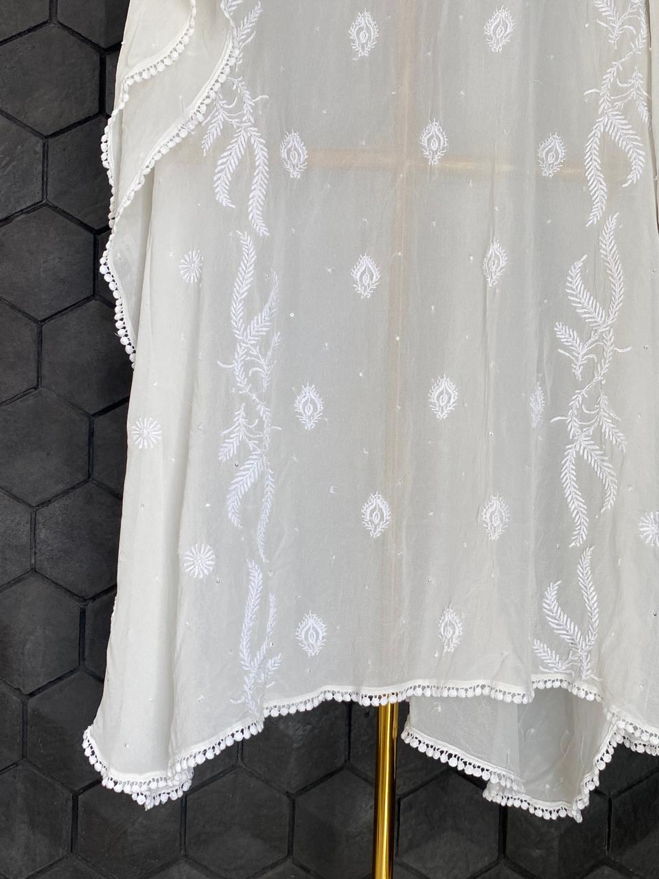 White Georgette Chikankari Kaftan