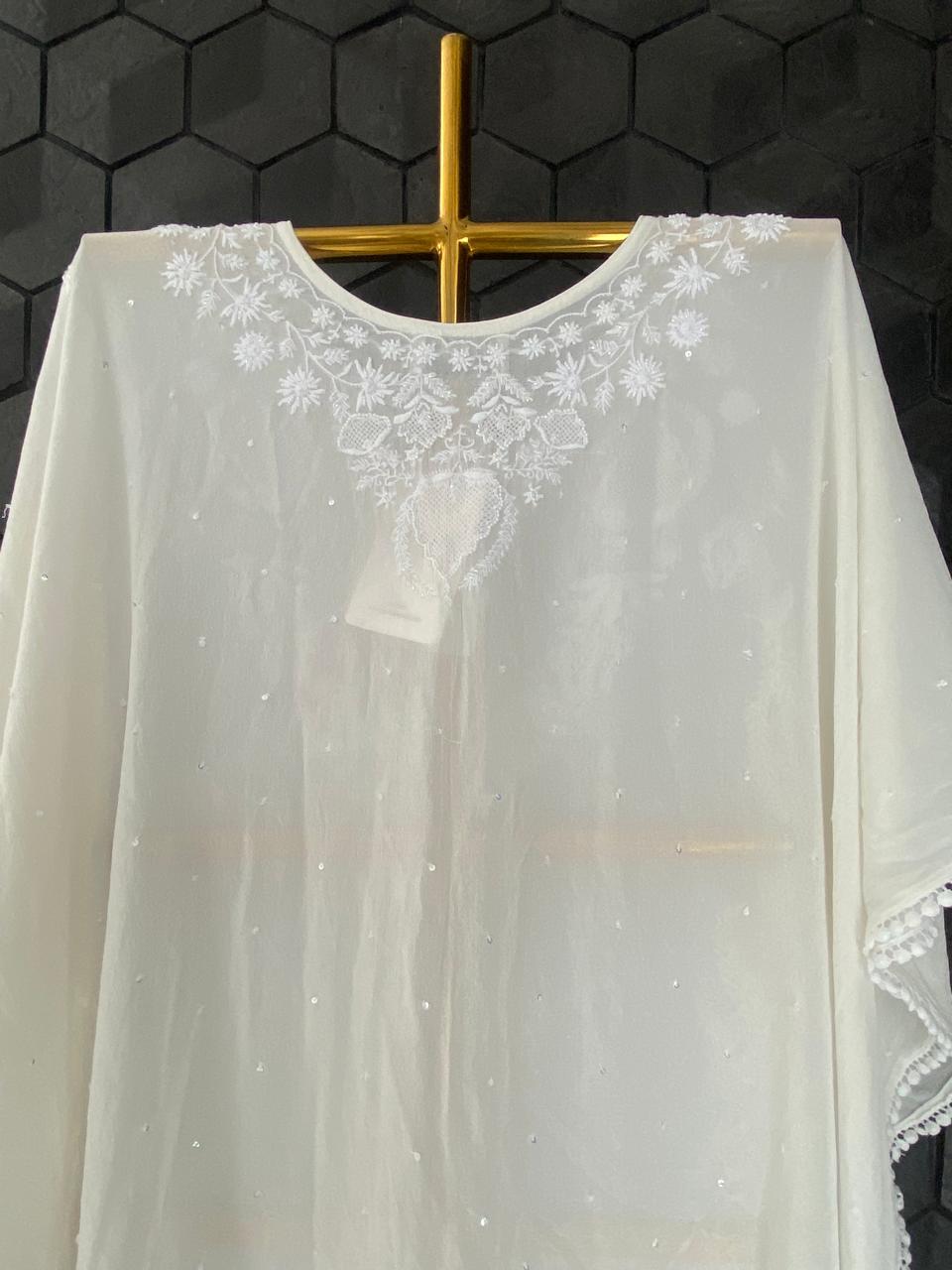 White Georgette Chikankari Kaftan