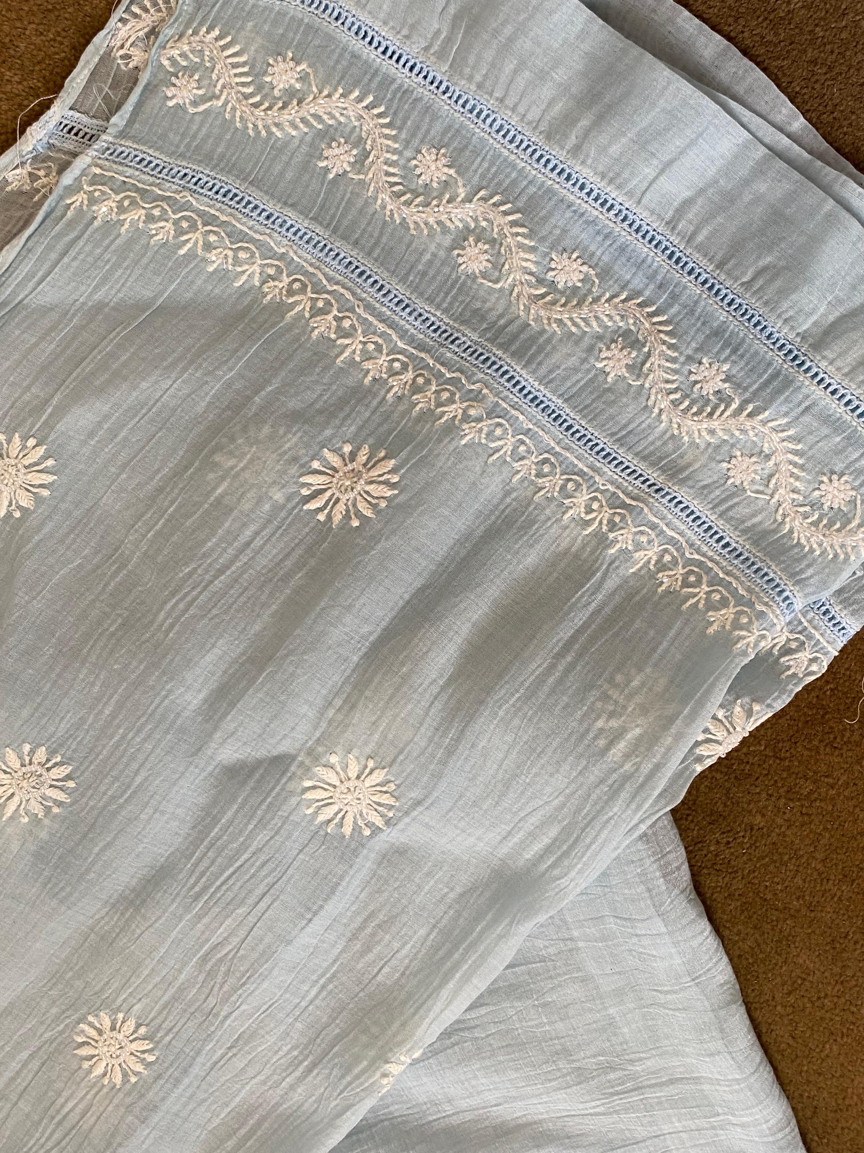 Sky Blue Mul Chanderi Chikankari Co-ord Set