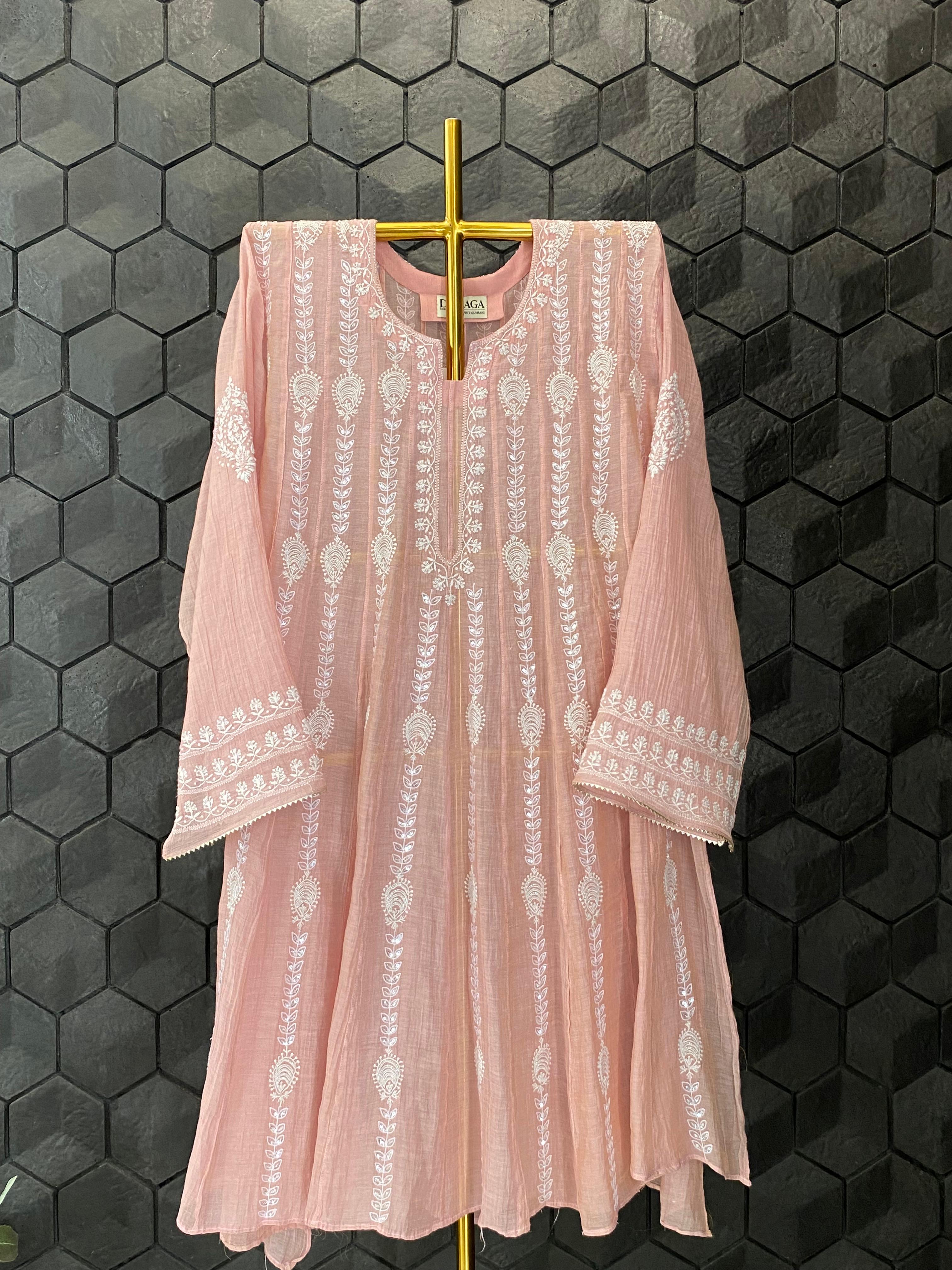 Pink Tissue Chikankari Kalidar Co-ord Set