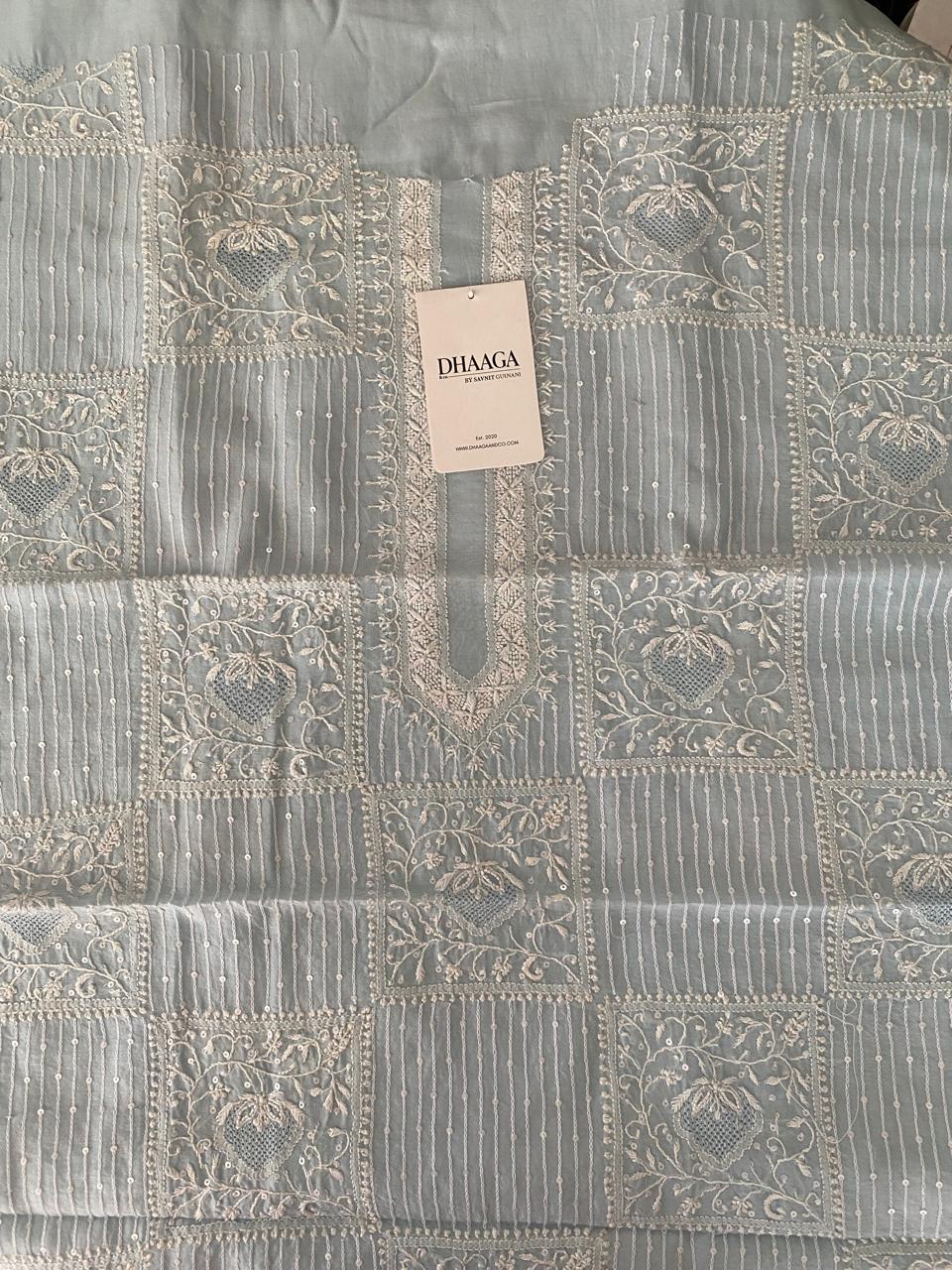 Blue mens chanderi chikankari kurta