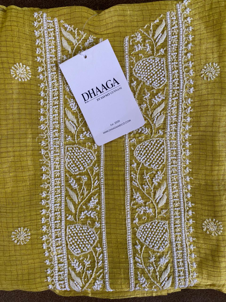 Lime Green Mens Chanderi Chikankari Kurta