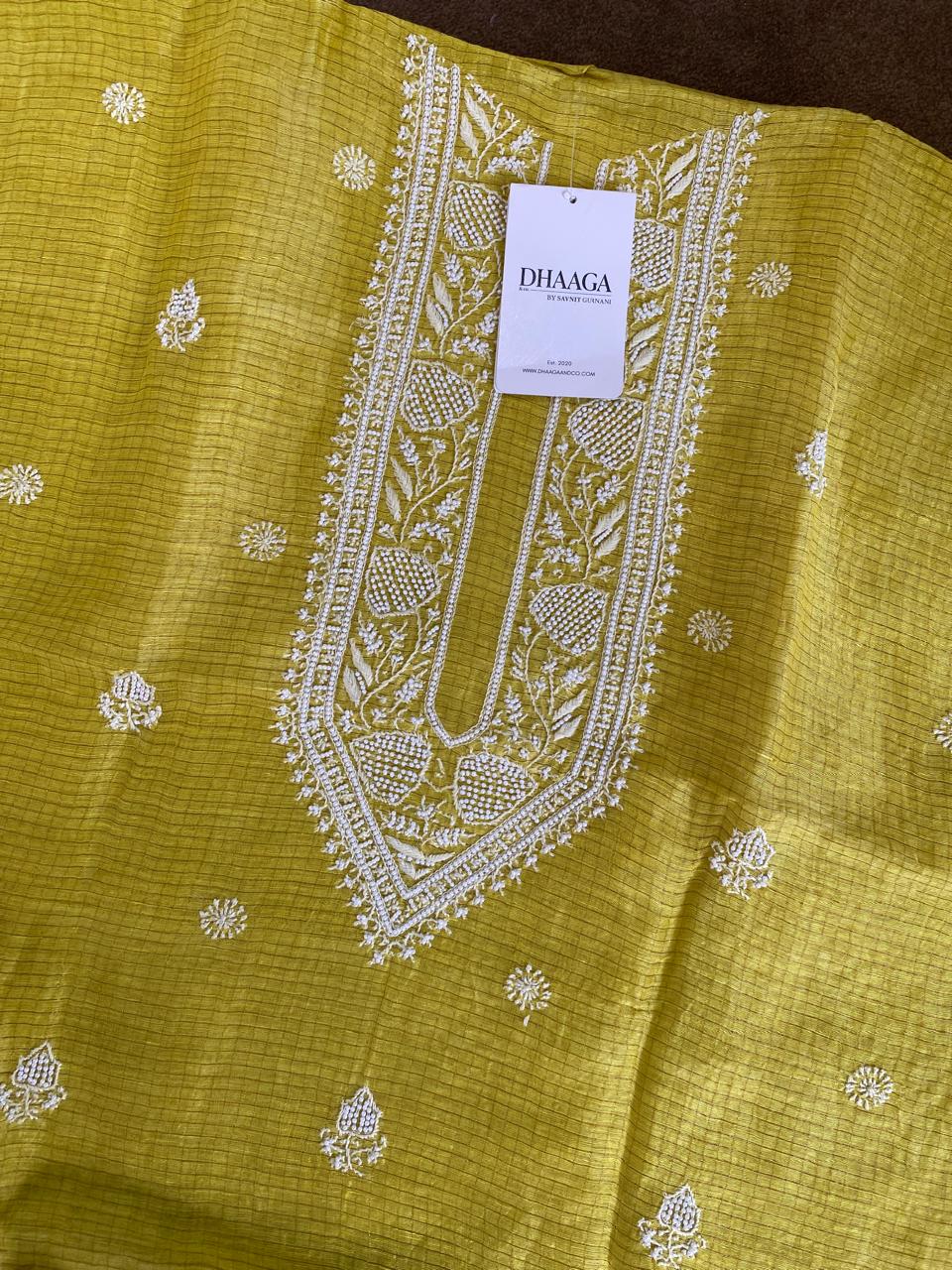 Lime Green Mens Chanderi Chikankari Kurta