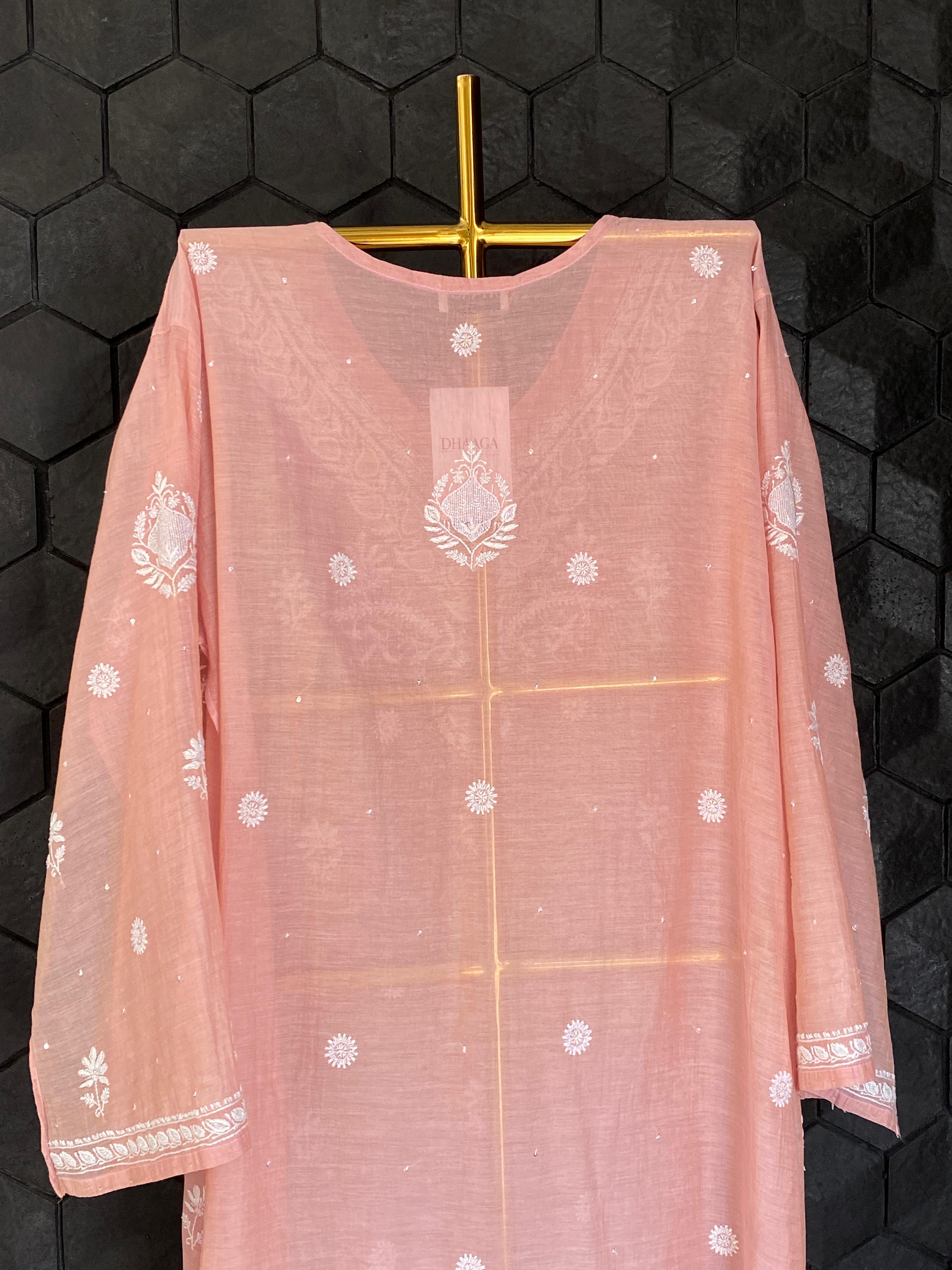 Pink Tissue Chikankari Co-ord Set