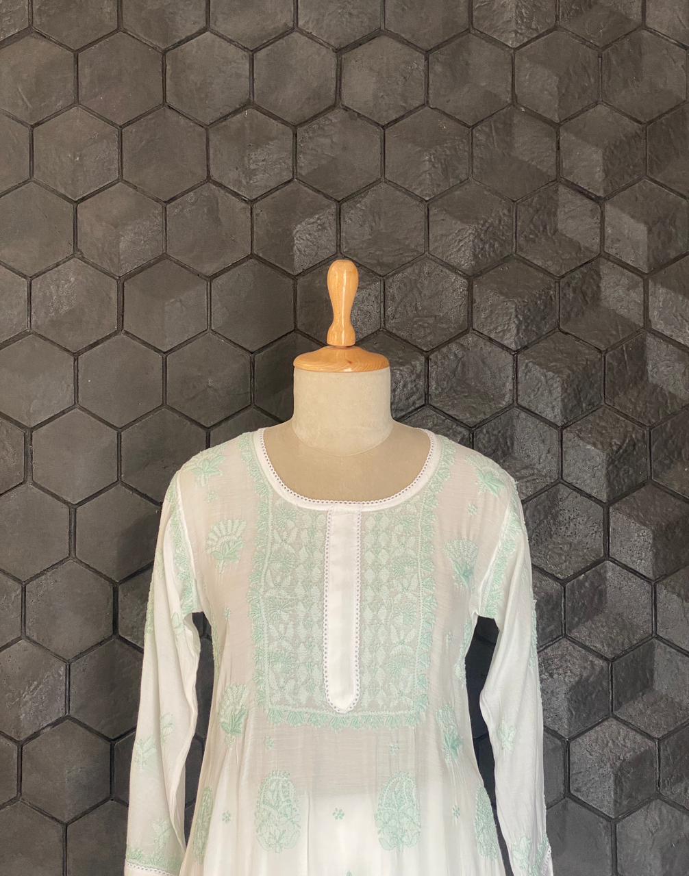 Sea Green Mul Chanderi Chikankari Co-ord Set