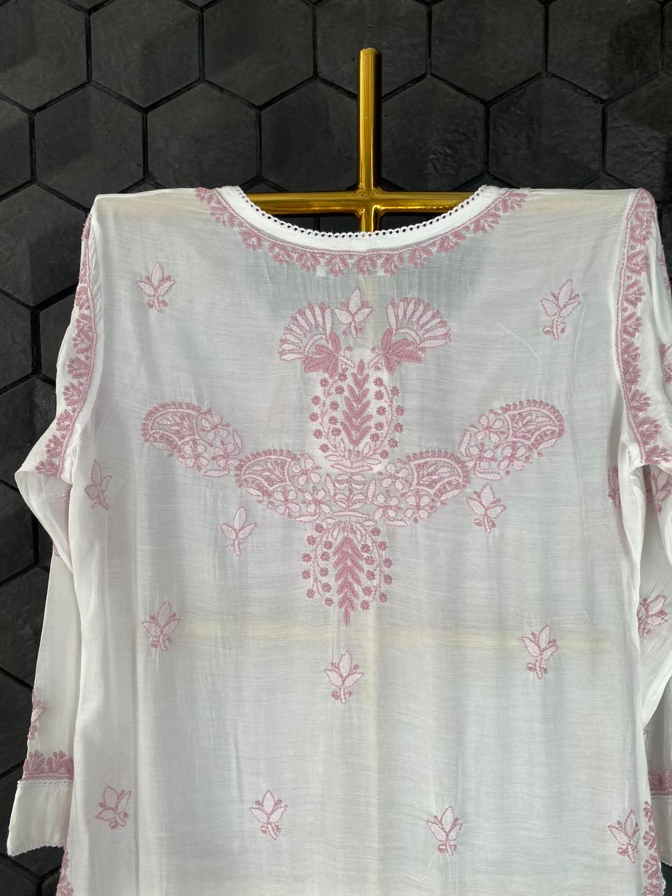 Pink Mul Chanderi Chikankari Co-ord Set
