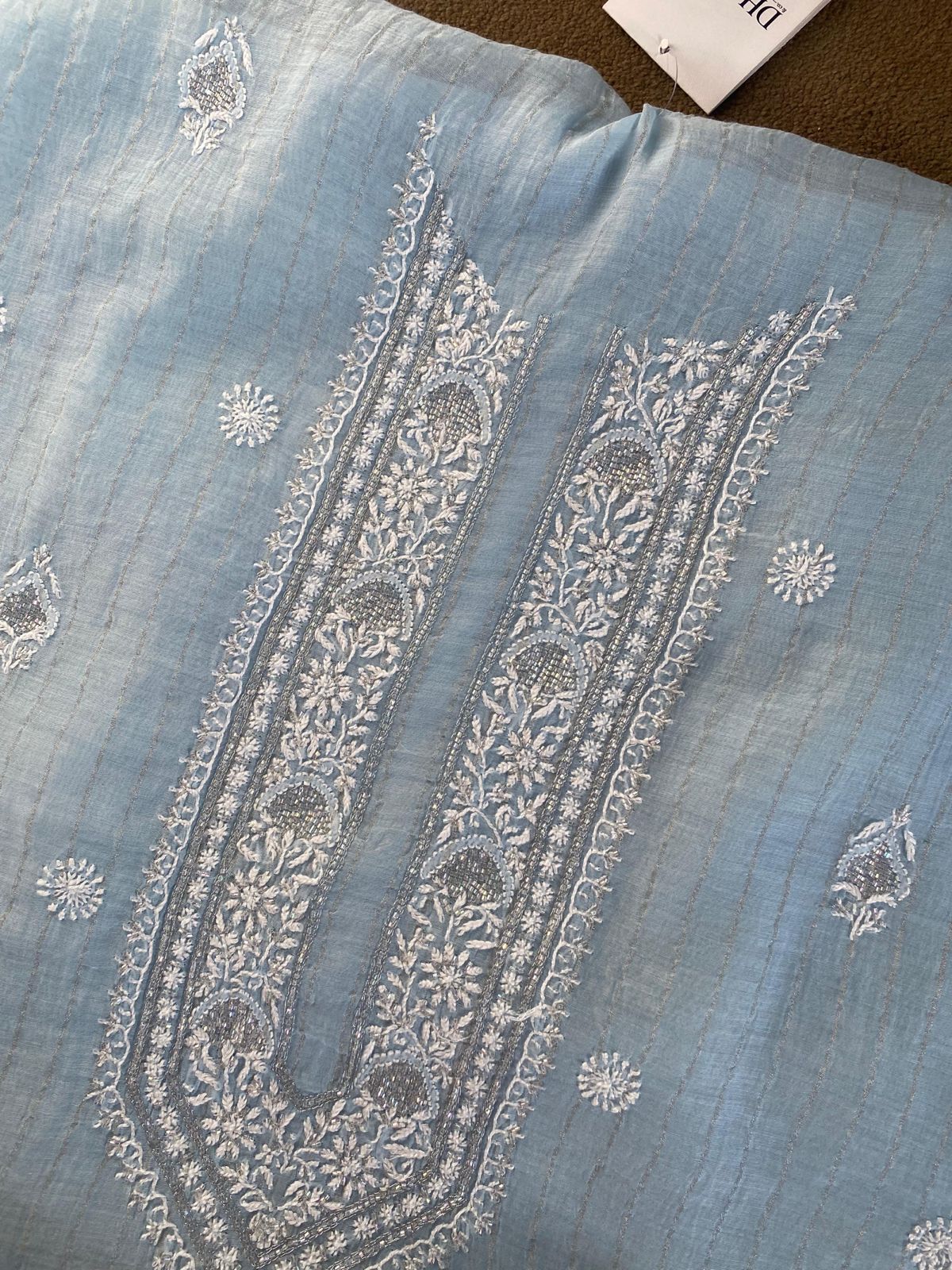 Sky Blue Mul Chanderi Chikankari Mens kurta