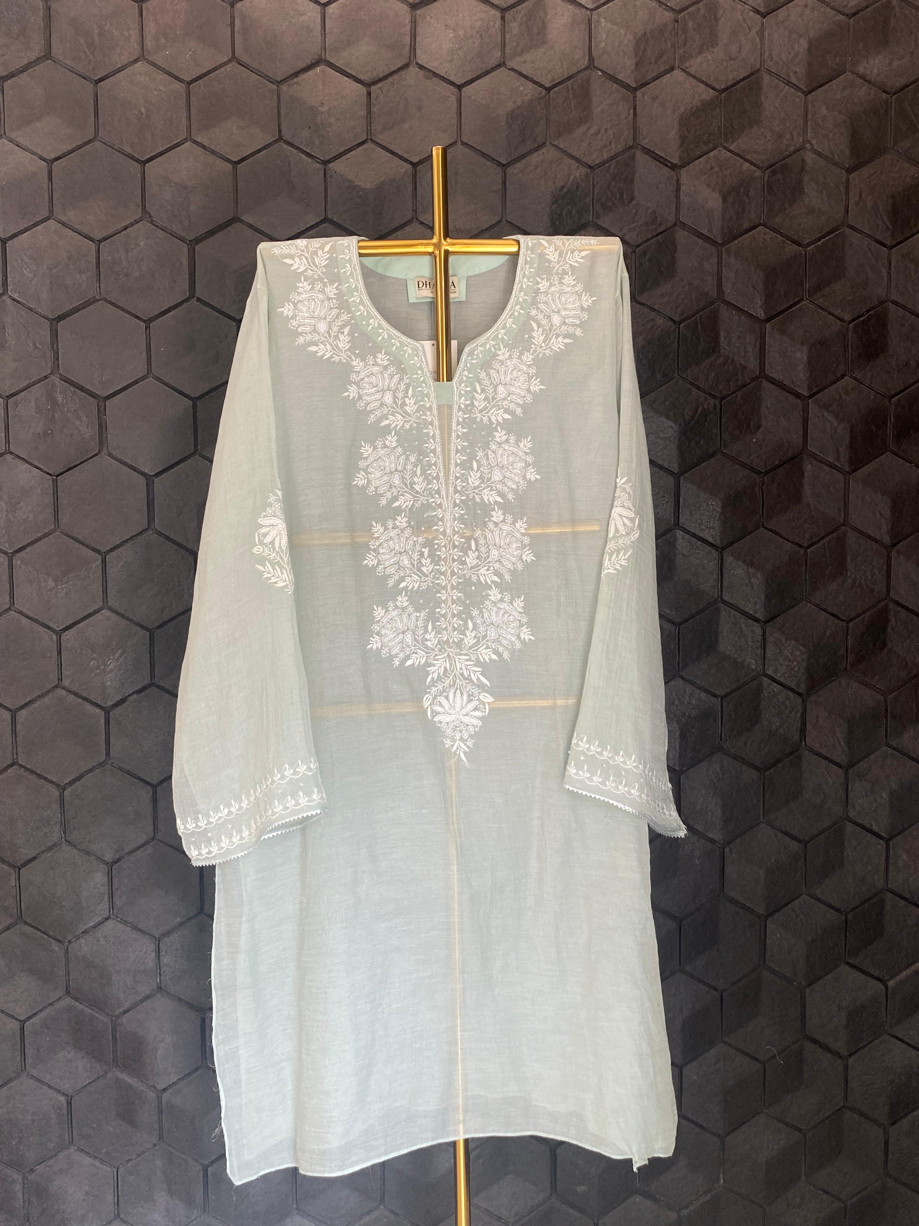 Sea Green Silver Tissue Chikankari Co-ord Set