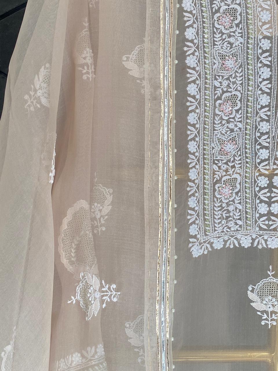 Brown ombre organza chikankari kurta set