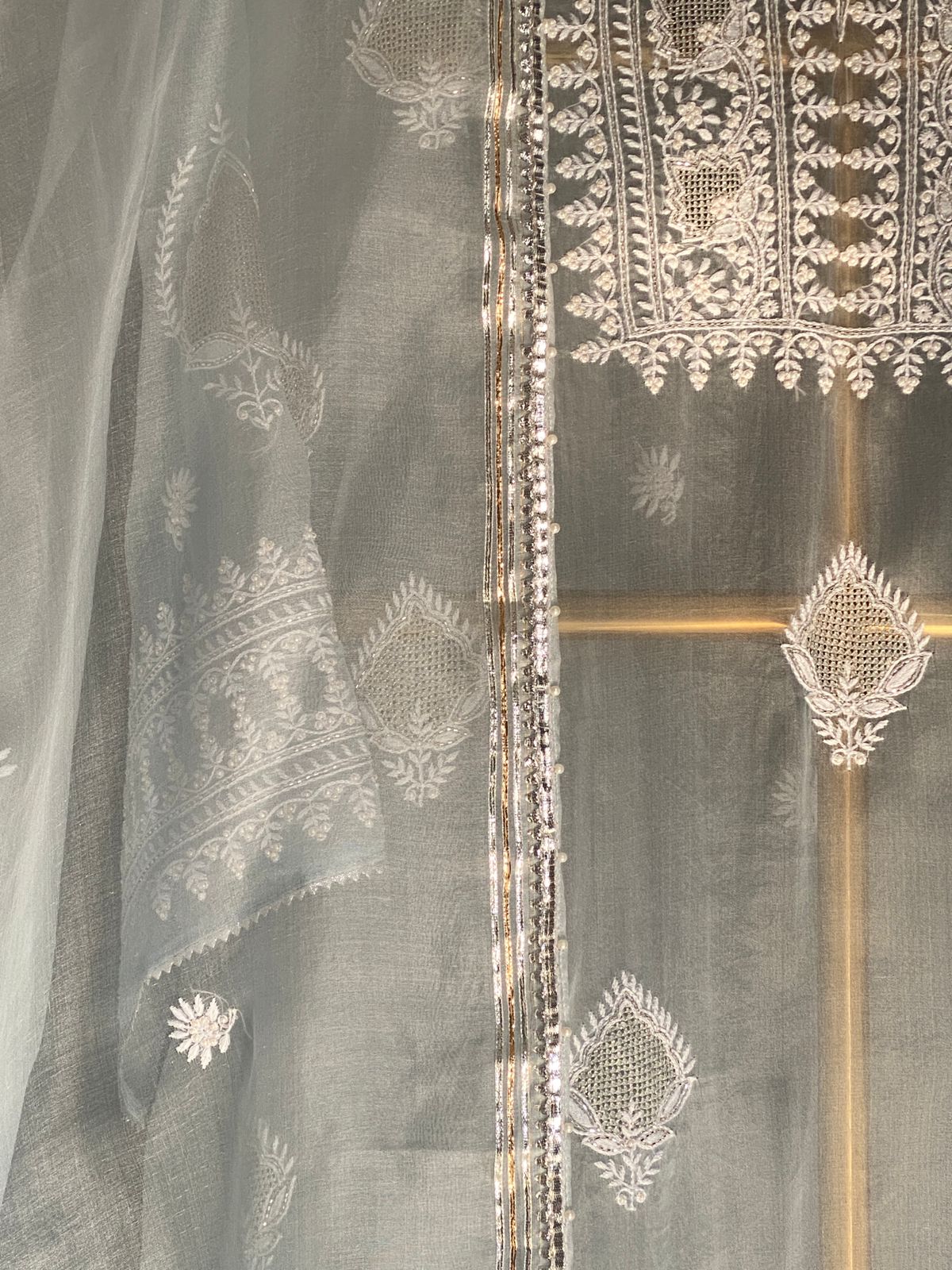 Blue Organza Chikankari Kurta Set
