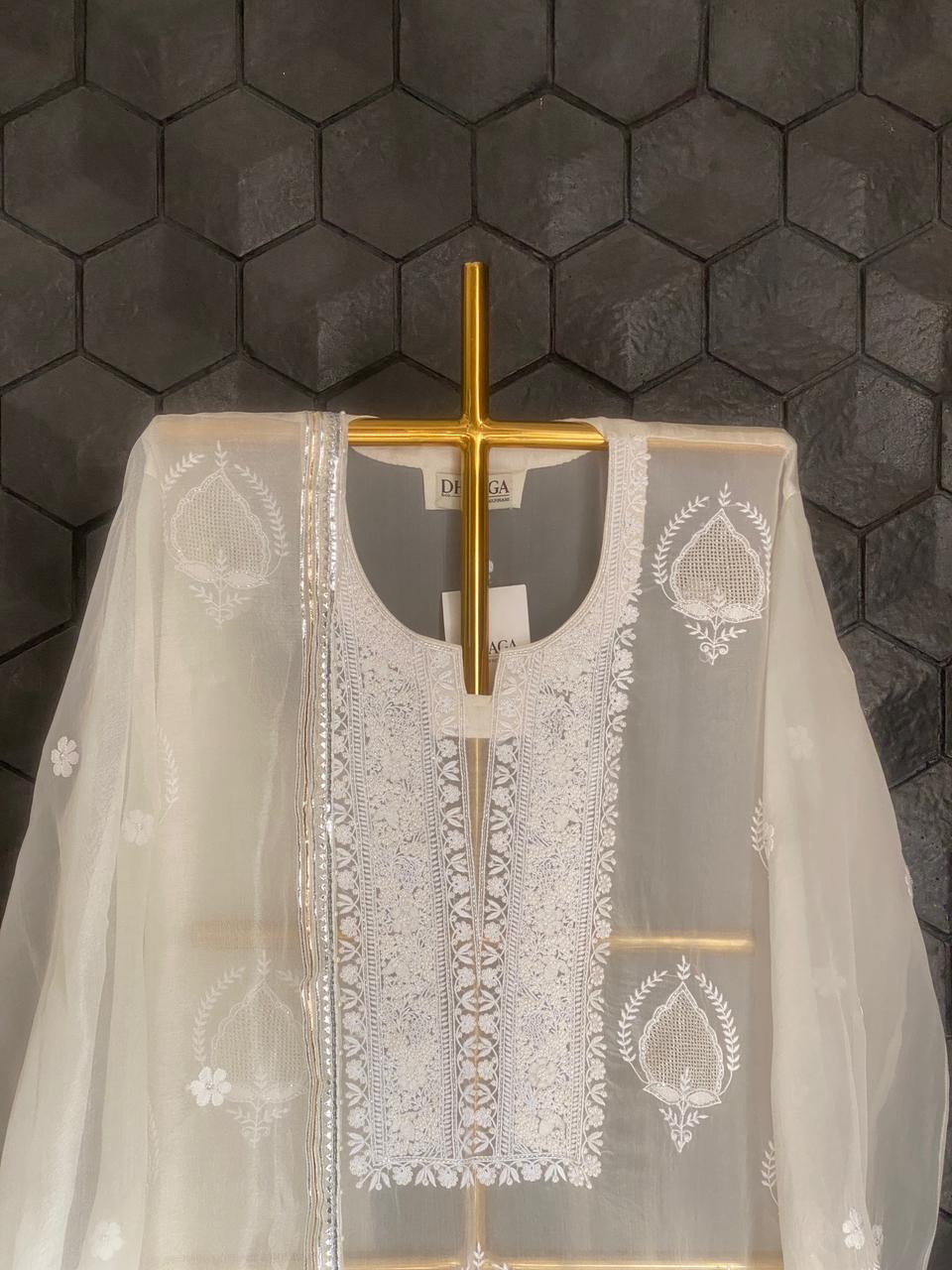 White Organza Chikankari Kurta Set