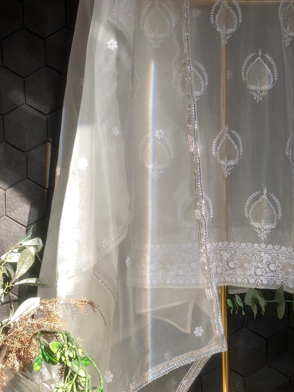 White Organza Chikankari Kurta Set
