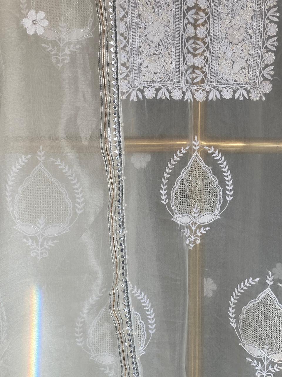 White Organza Chikankari Kurta Set