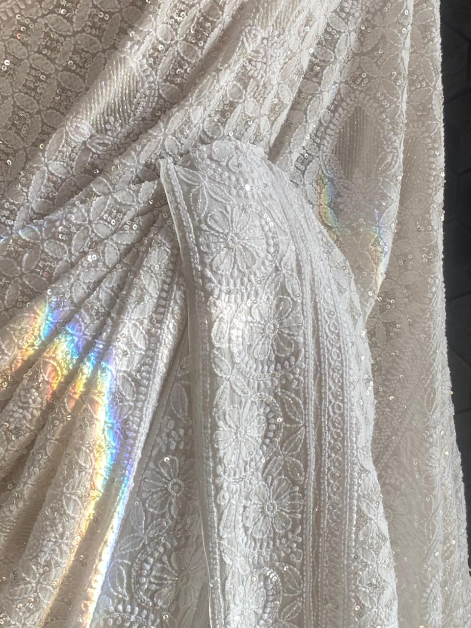White Chikankari Georgette Saree