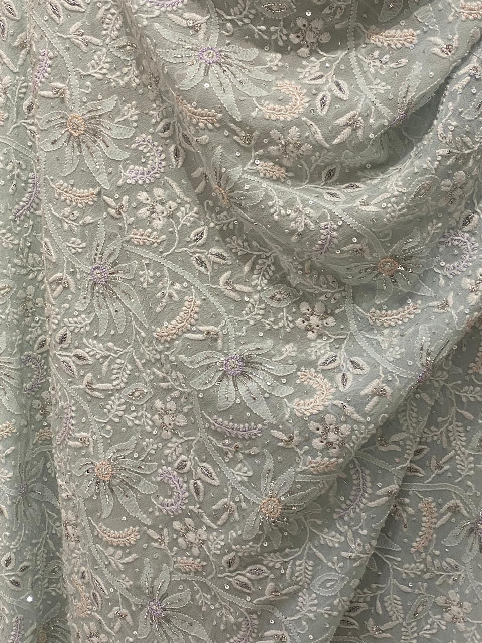 Aqua Georgette Chikankari Dupatta