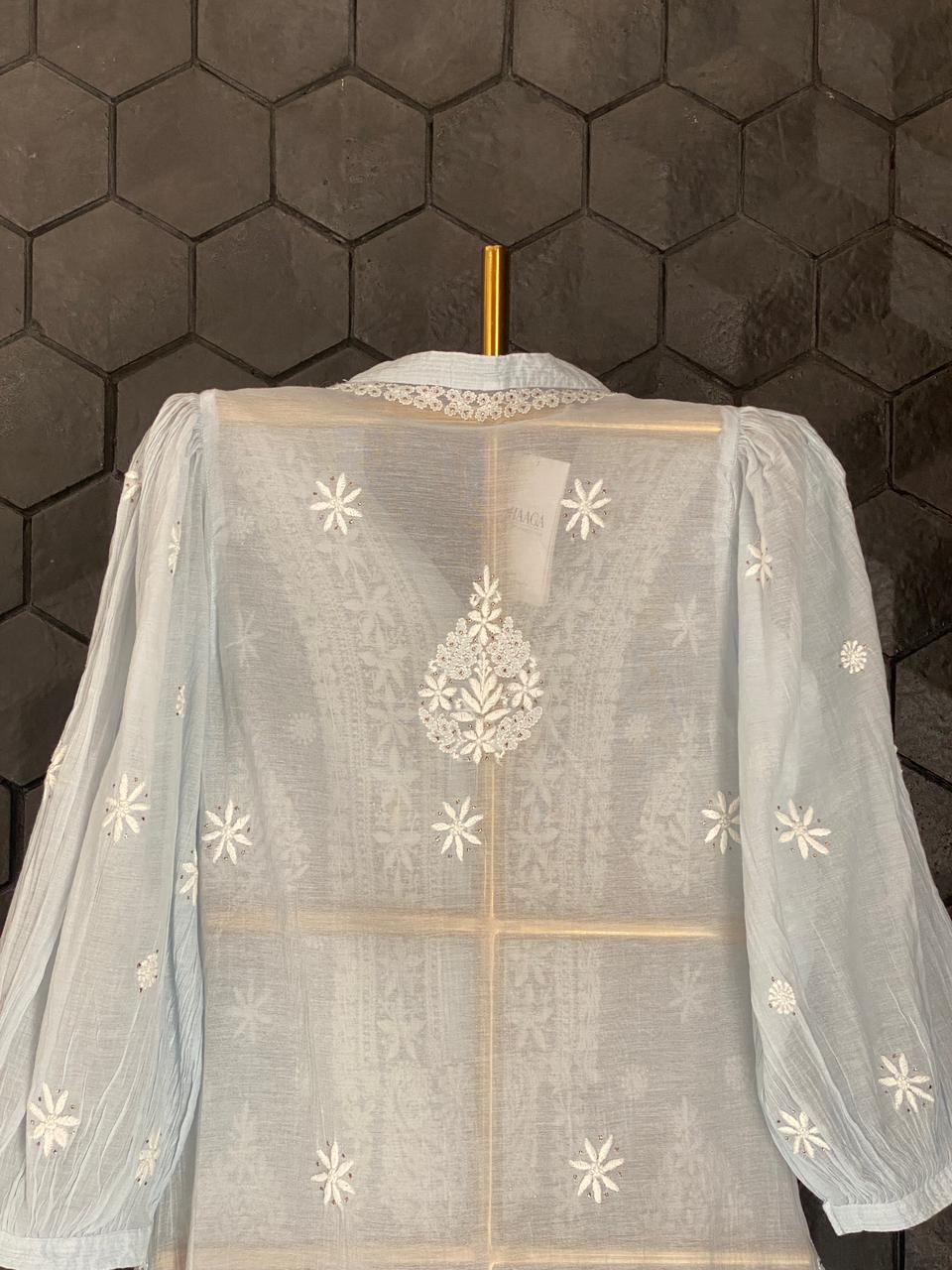 Blue Mul Chanderi Chikankari Co-ord set