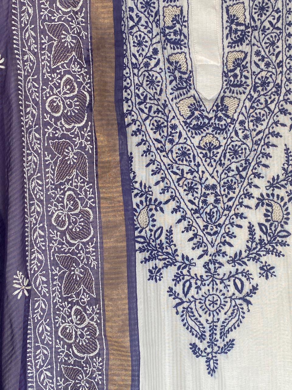 White maheshwari chikankari kurta set