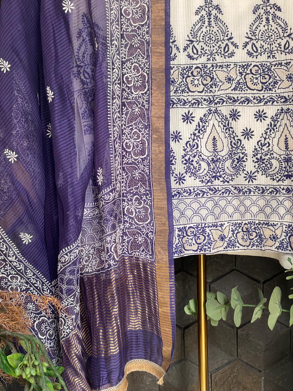 White maheshwari chikankari kurta set