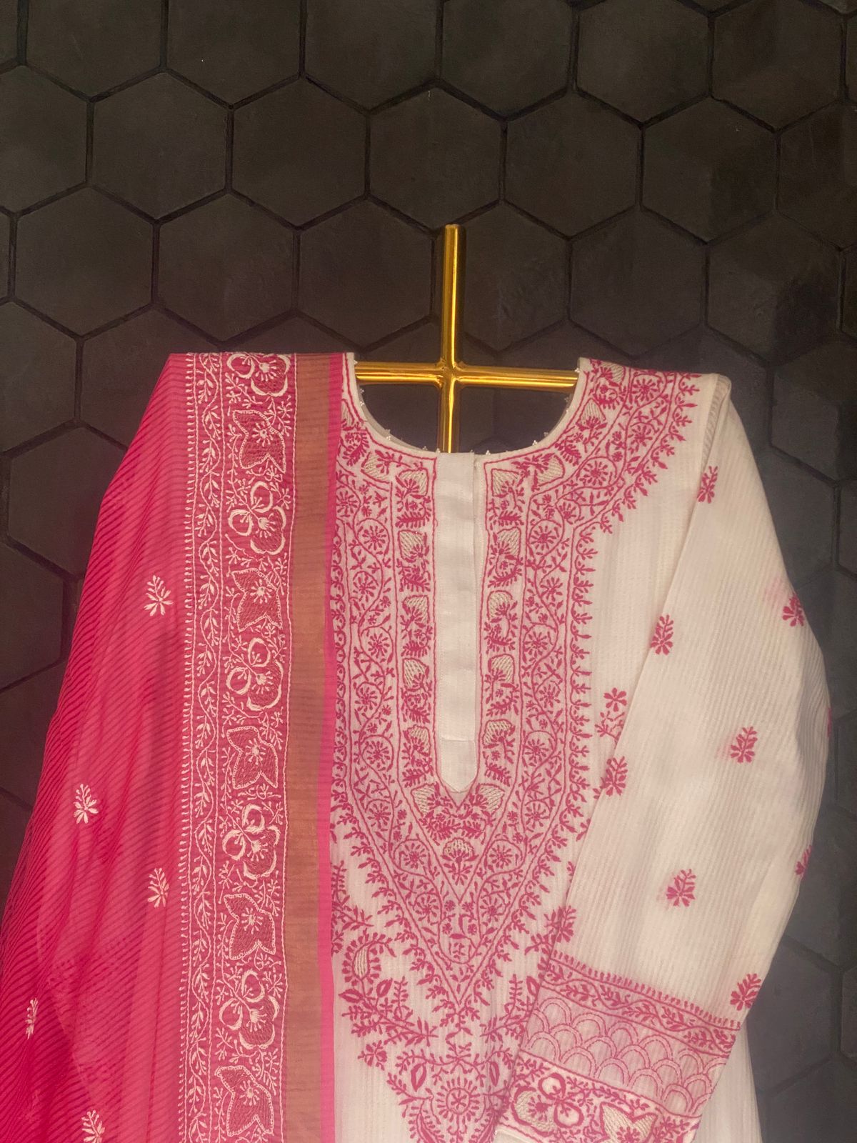 White maheshwari chikankari kurta set