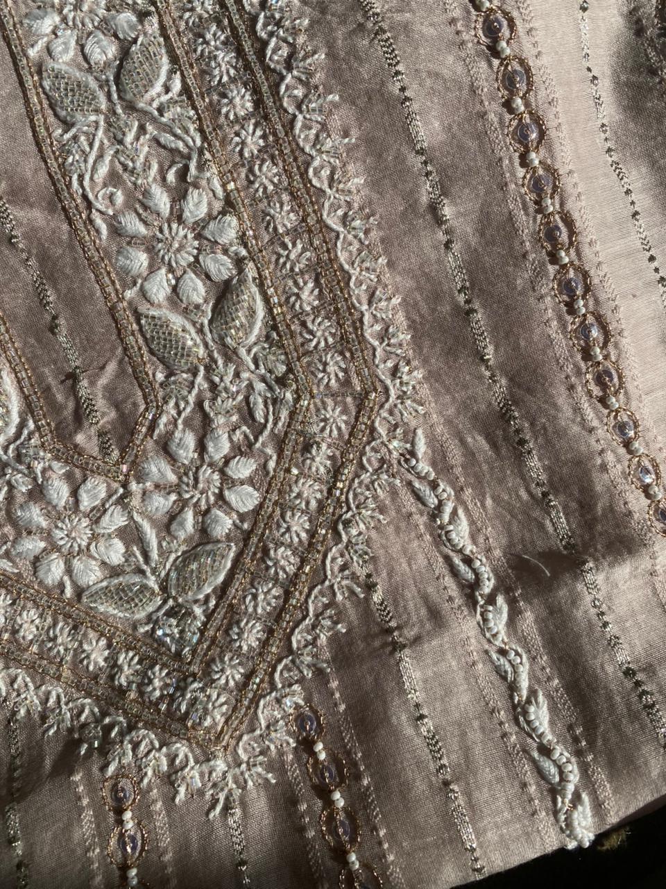 Brown Mul Chanderi Chikankari Mens Kurta