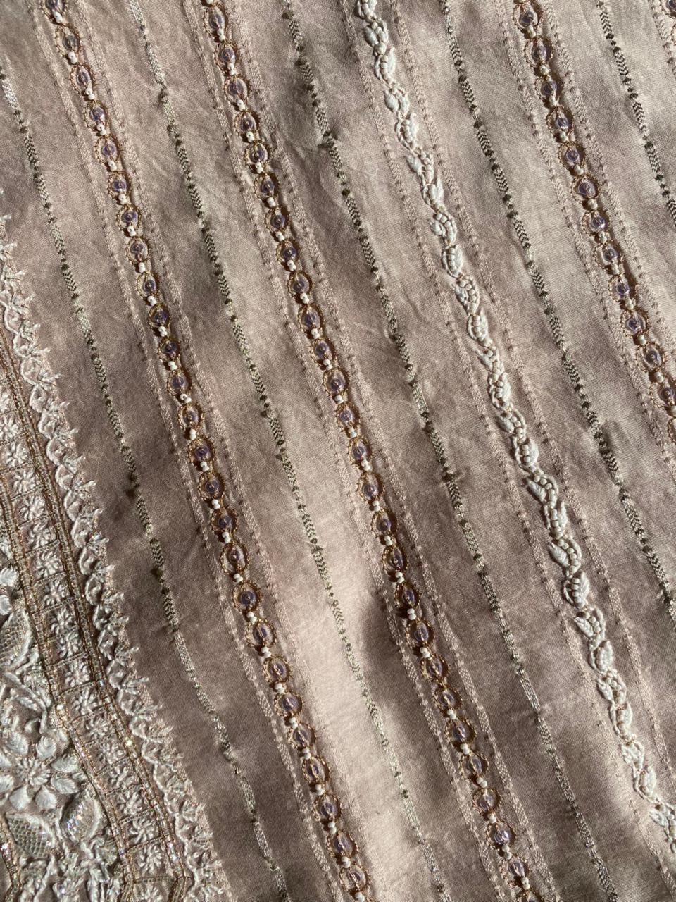 Brown Mul Chanderi Chikankari Mens Kurta