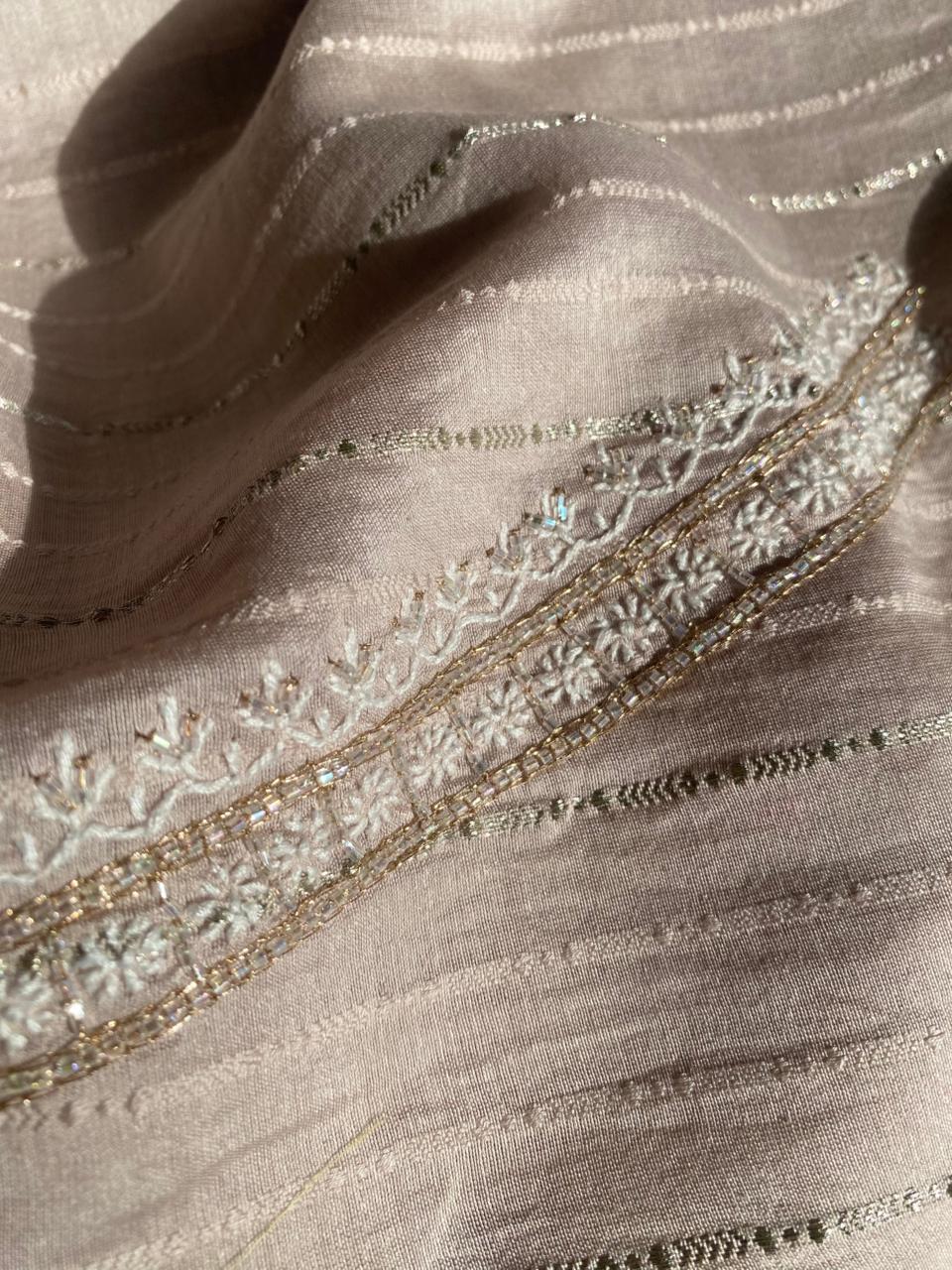Brown Mul Chanderi Chikankari Mens Kurta