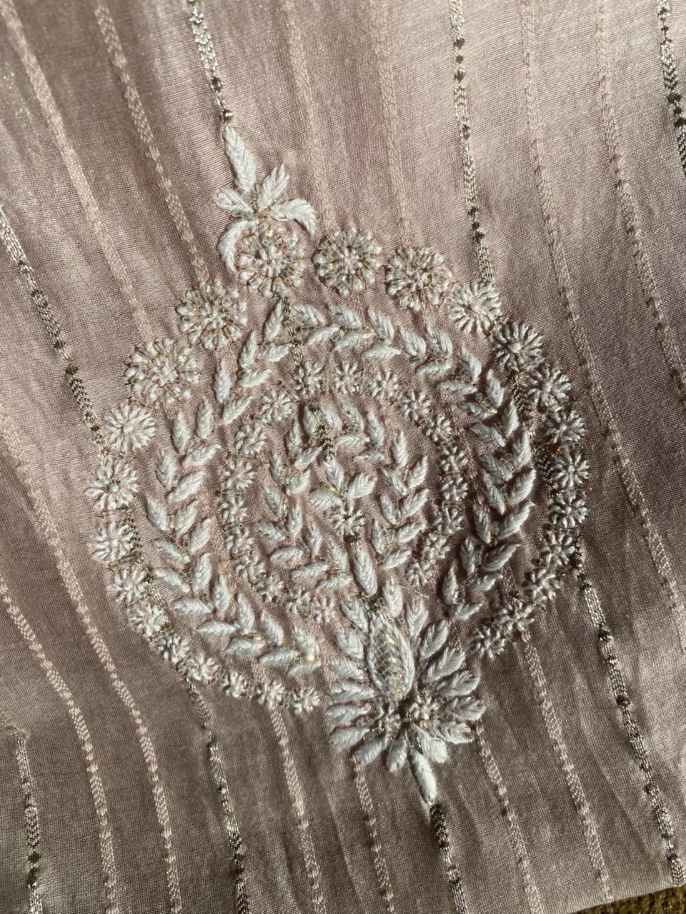 Brown Mul Chanderi Chikankari Mens Kurta