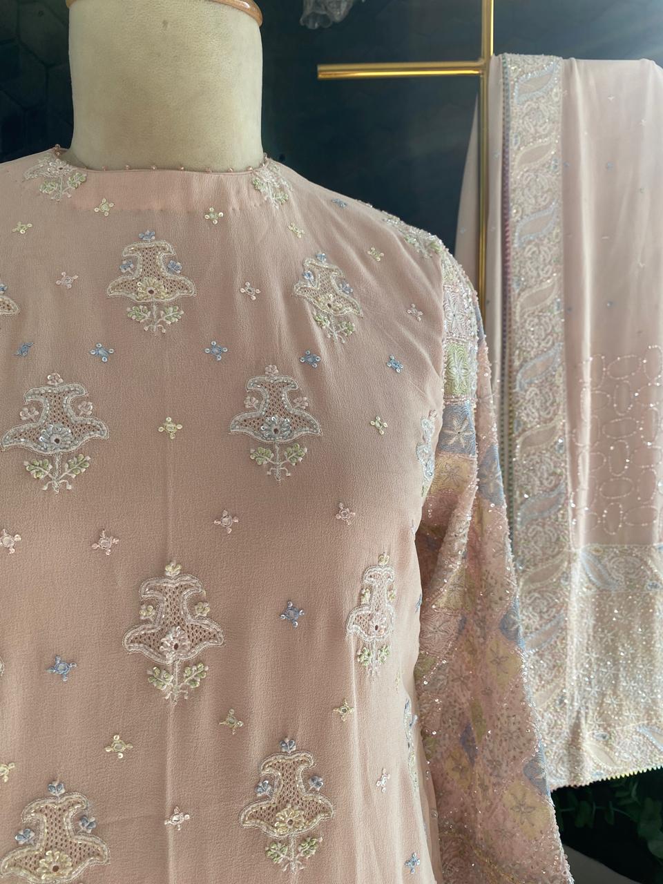 Blush Pink Georgette Chikankari Sharara Set