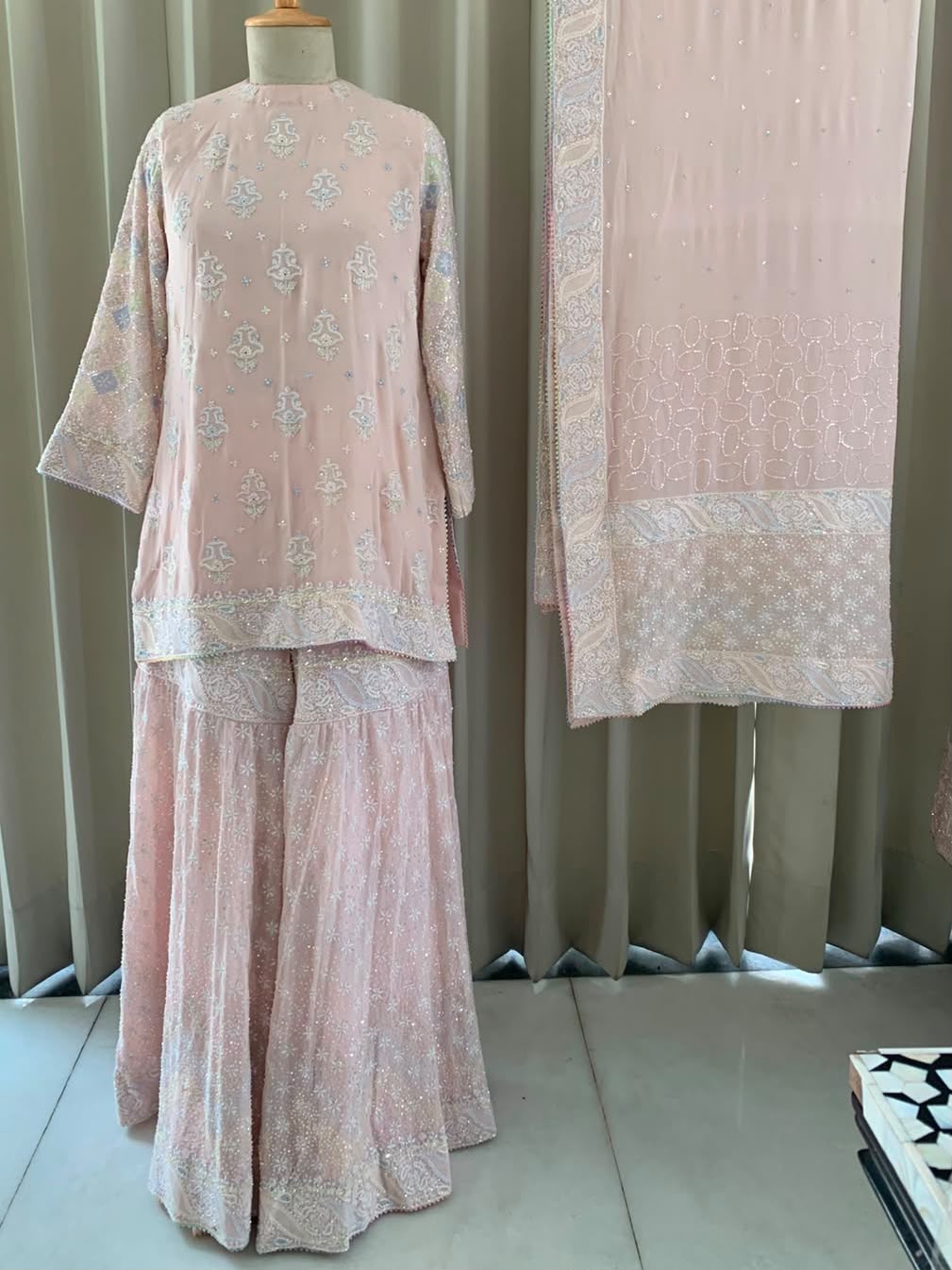 Blush Pink Georgette Chikankari Sharara Set