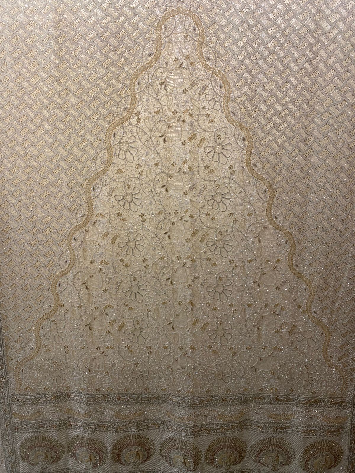 Ivory Gold Chikankari Jaal Peacock Motif Dupatta