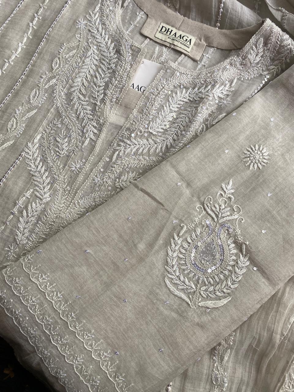 Silver Tissue Anarkali Set With Sequins