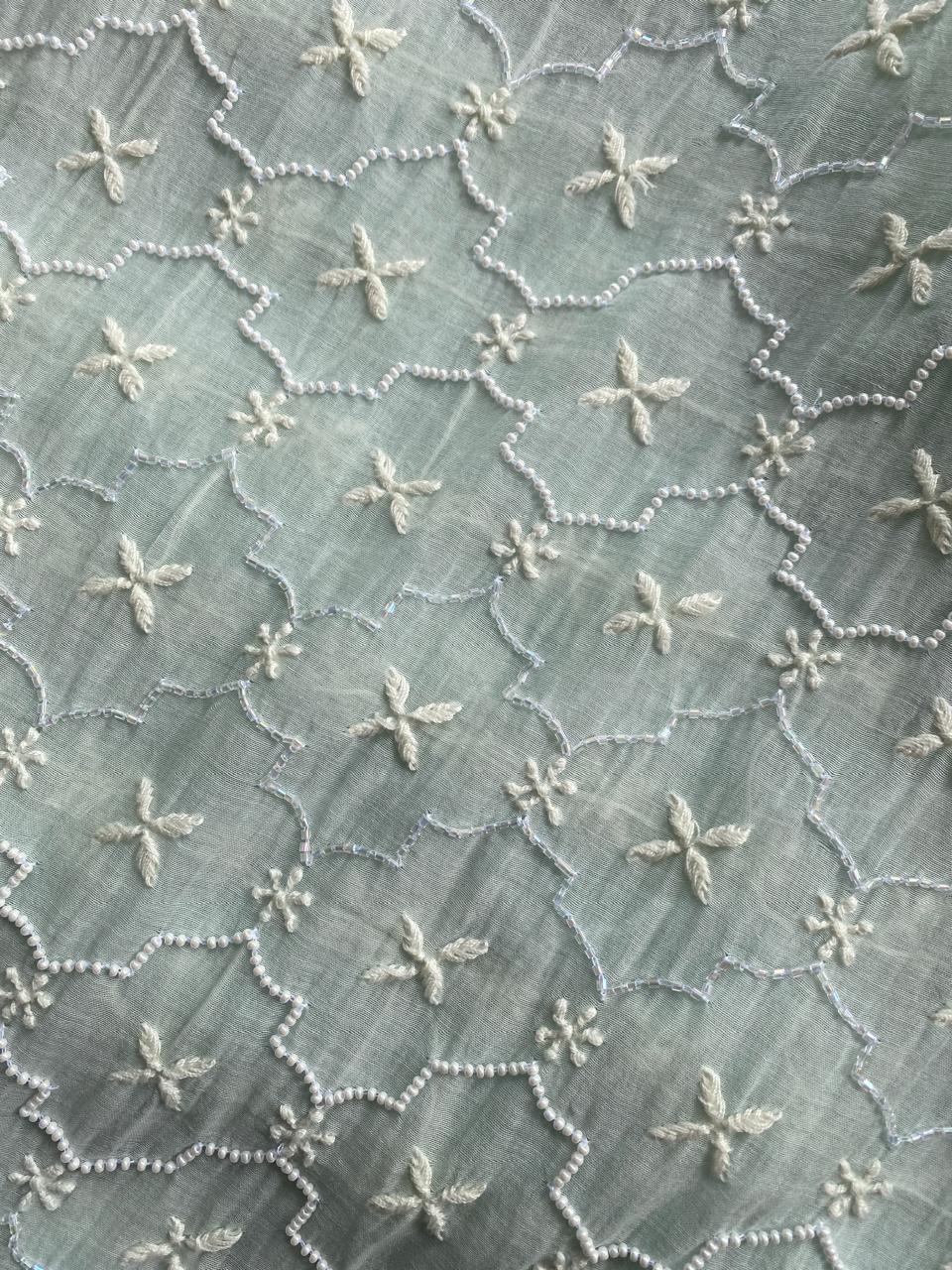 Sea Green Mul Chanderi Chikankari Kaftan